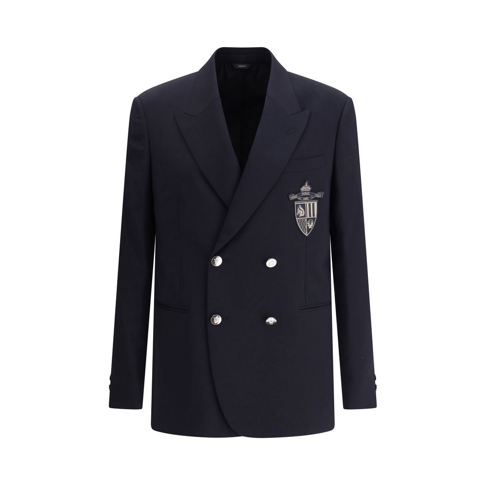 Fendi Navy Virgin Wool Formal Jacket with Iconic Signature Detail