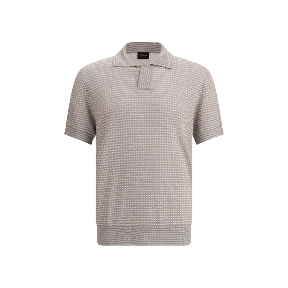 Brioni Blue Silk Polo Shirt in Luxurious Check Design