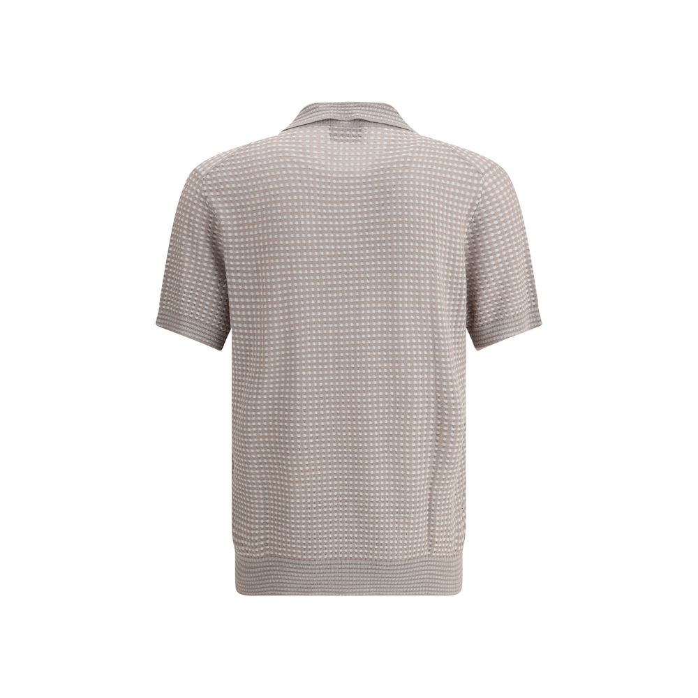 Brioni Blue Silk Polo Shirt in Luxurious Check Design