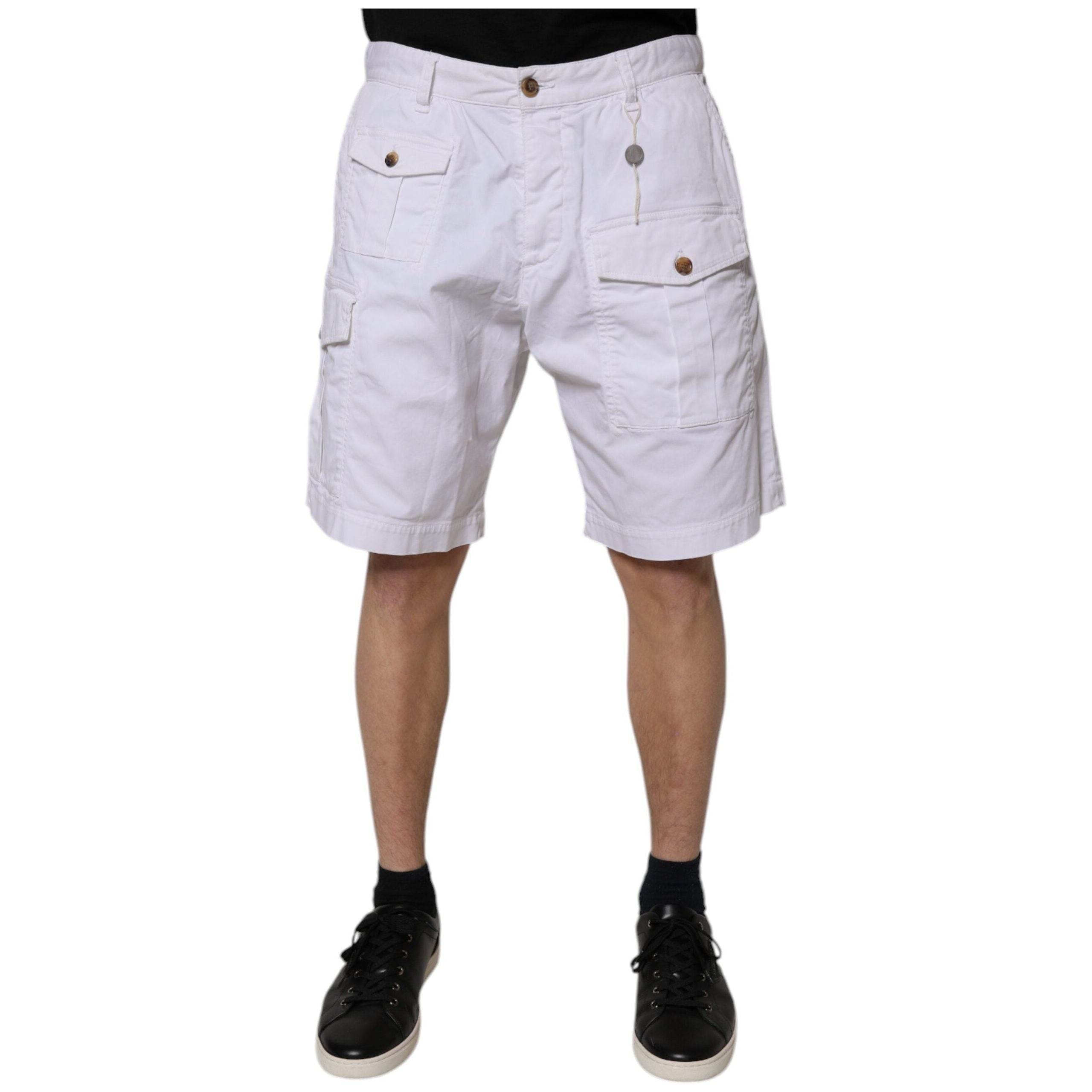 Dsquared² White Denim Cargo Mid Waist Casual Bermuda Shorts