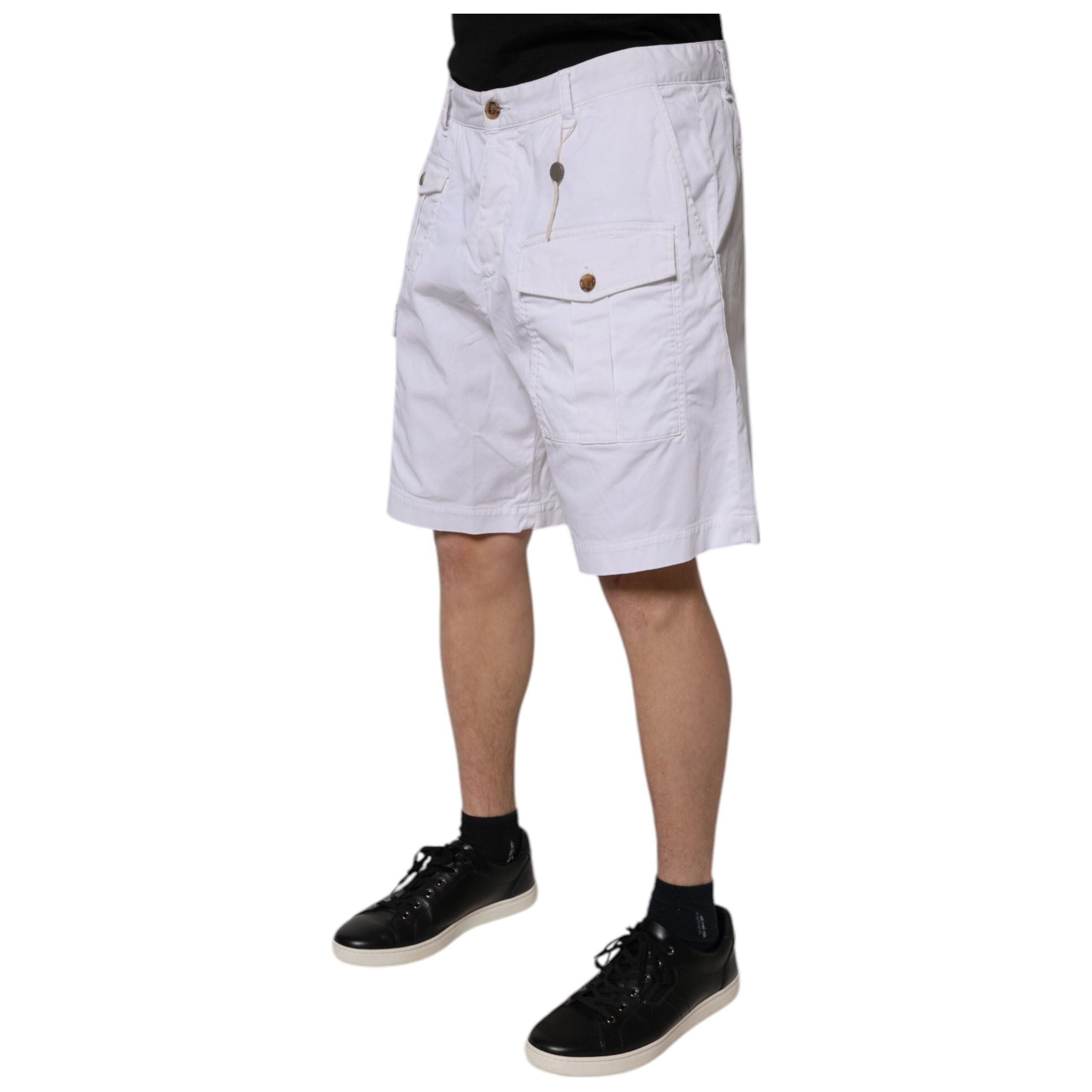 Dsquared² White Denim Cargo Mid Waist Casual Bermuda Shorts