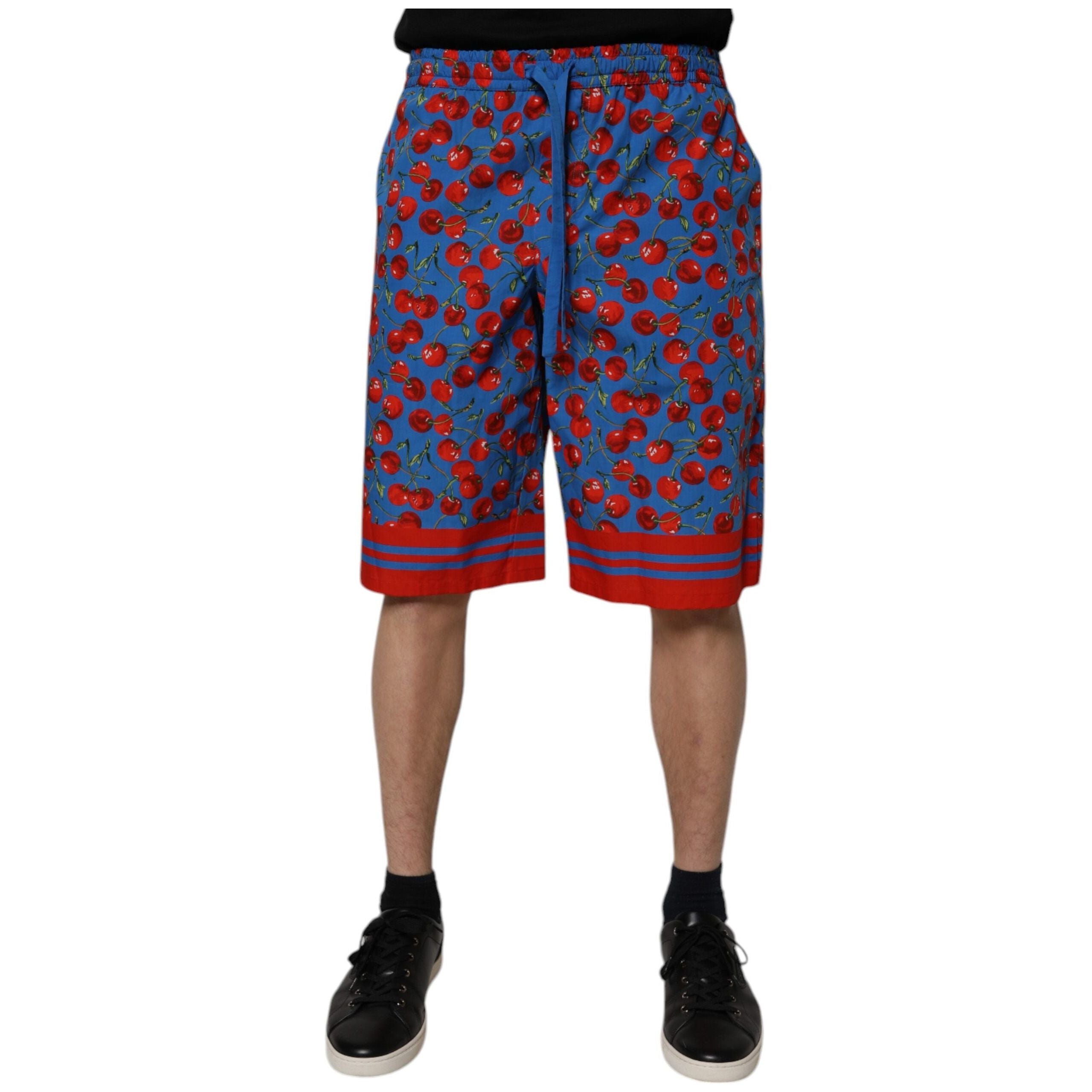 Dolce & Gabbana Blue Cherry Print Cotton Bermuda Shorts