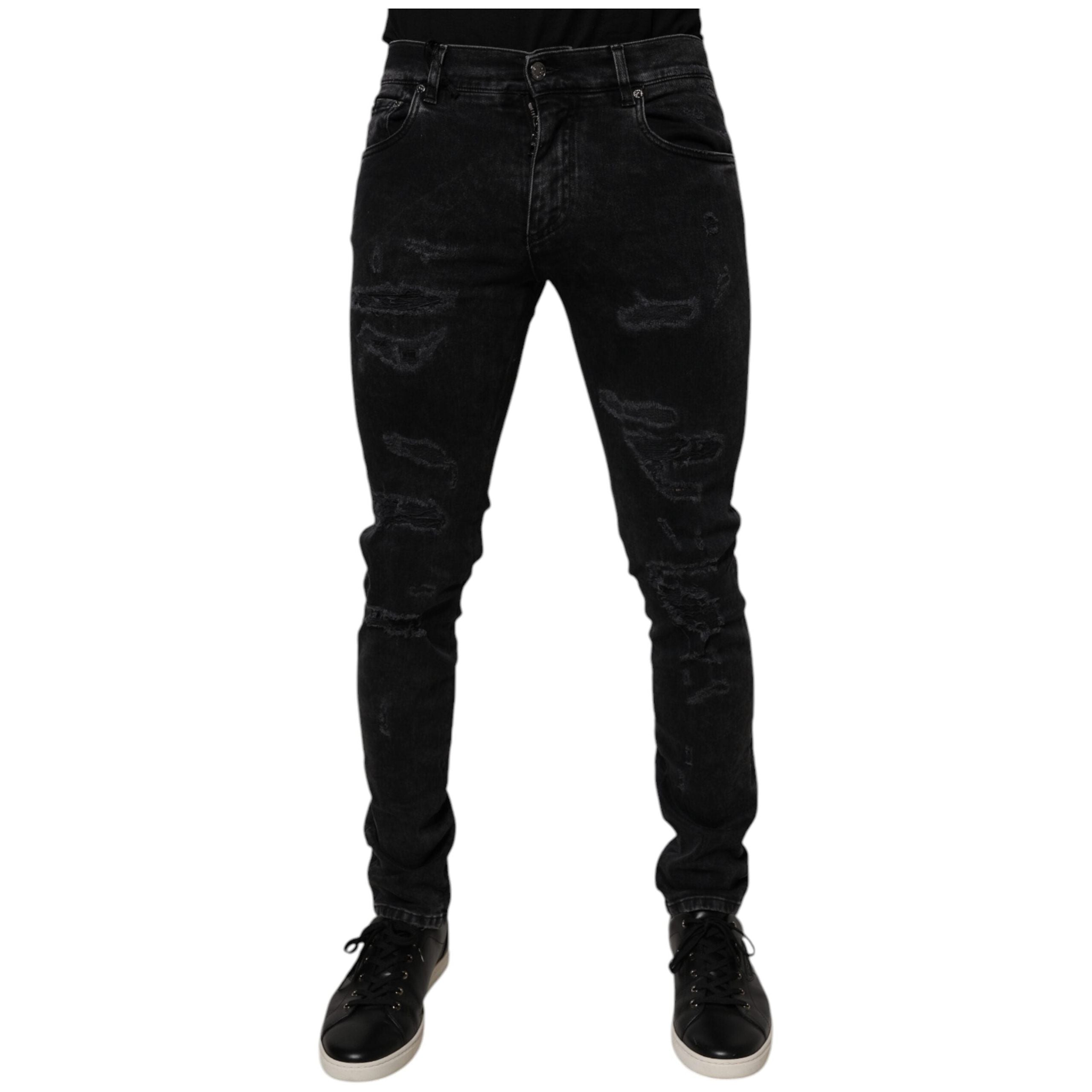 Dolce & Gabbana Black Tattered Cotton Skinny Denim Jeans