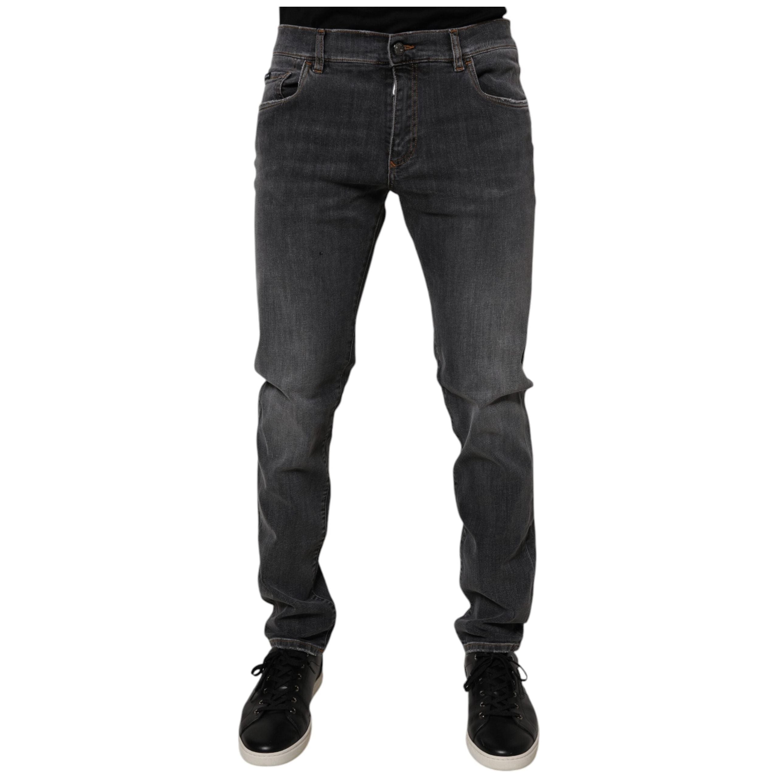 Dolce & Gabbana Dark Gray Washed Cotton Slim Fit Denim Jeans