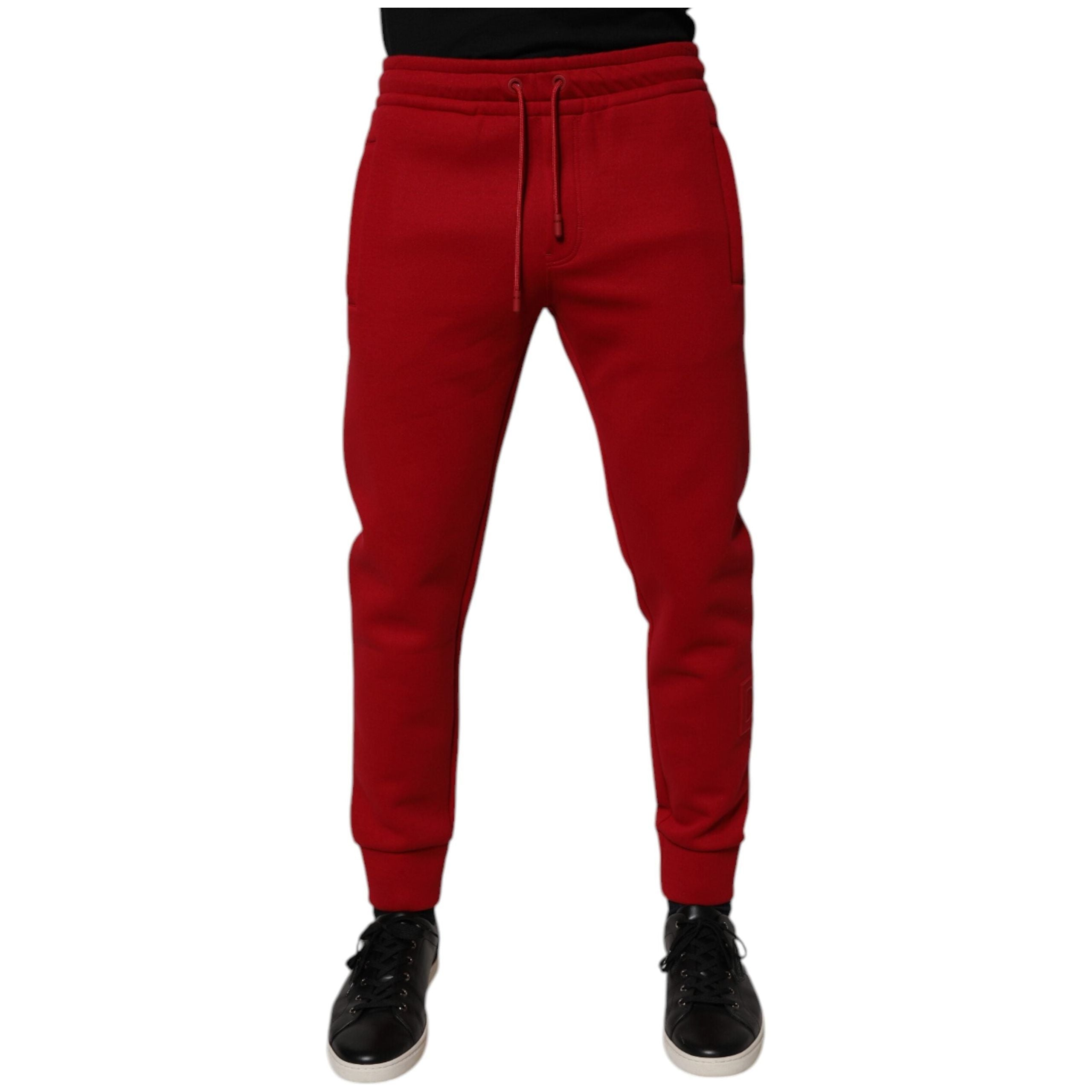 Dolce & Gabbana Red Cotton Jogger Jogging Pants Elegance