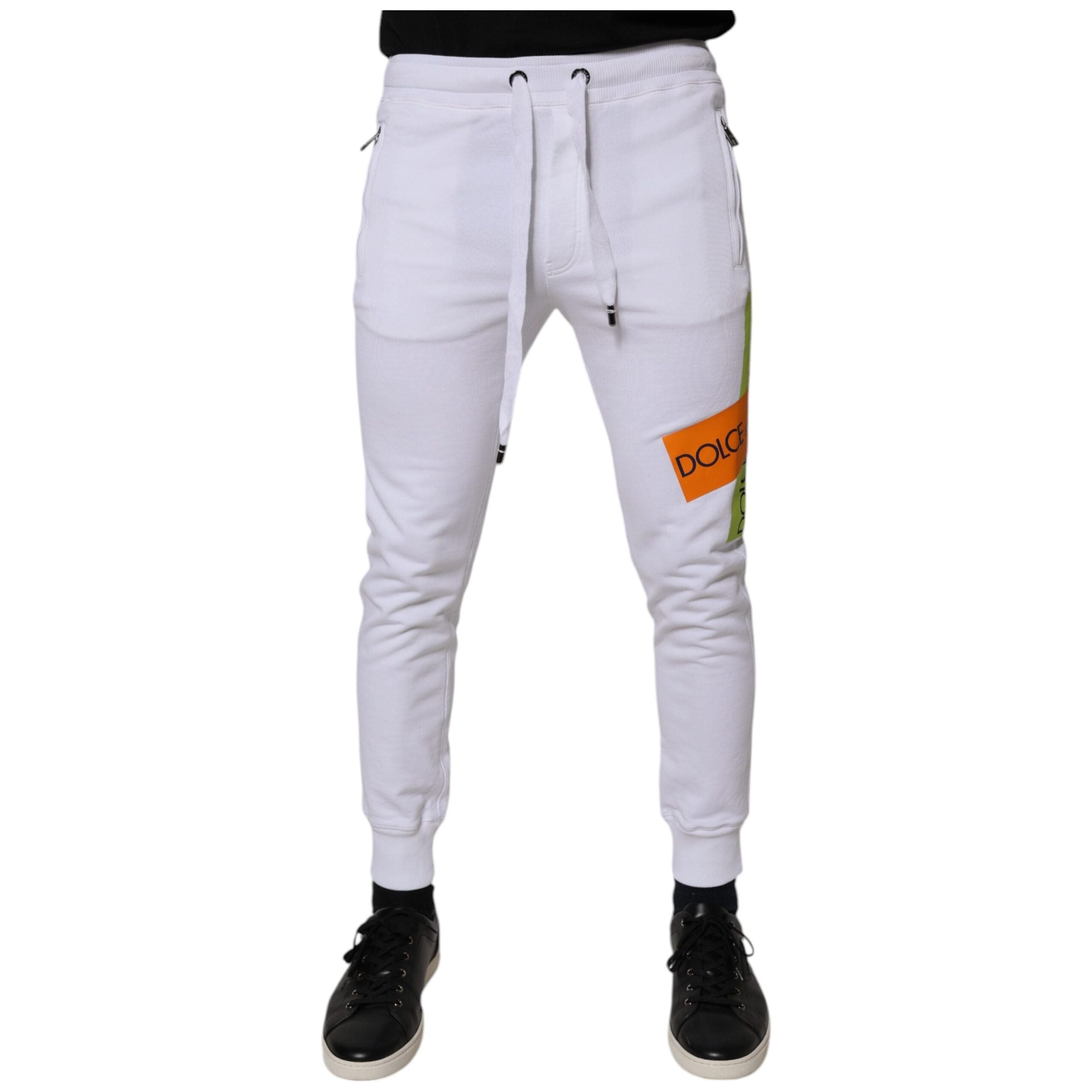 Dolce & Gabbana White Cotton Logo Jogger Pants Luxury Style