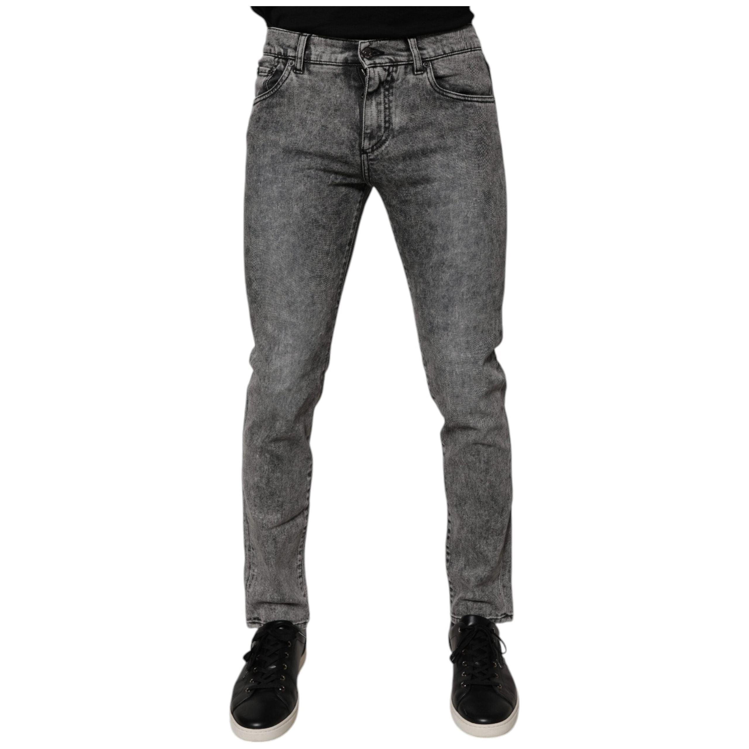 Dolce & Gabbana Dark Gray Washed Cotton Slim Fit Denim Jeans