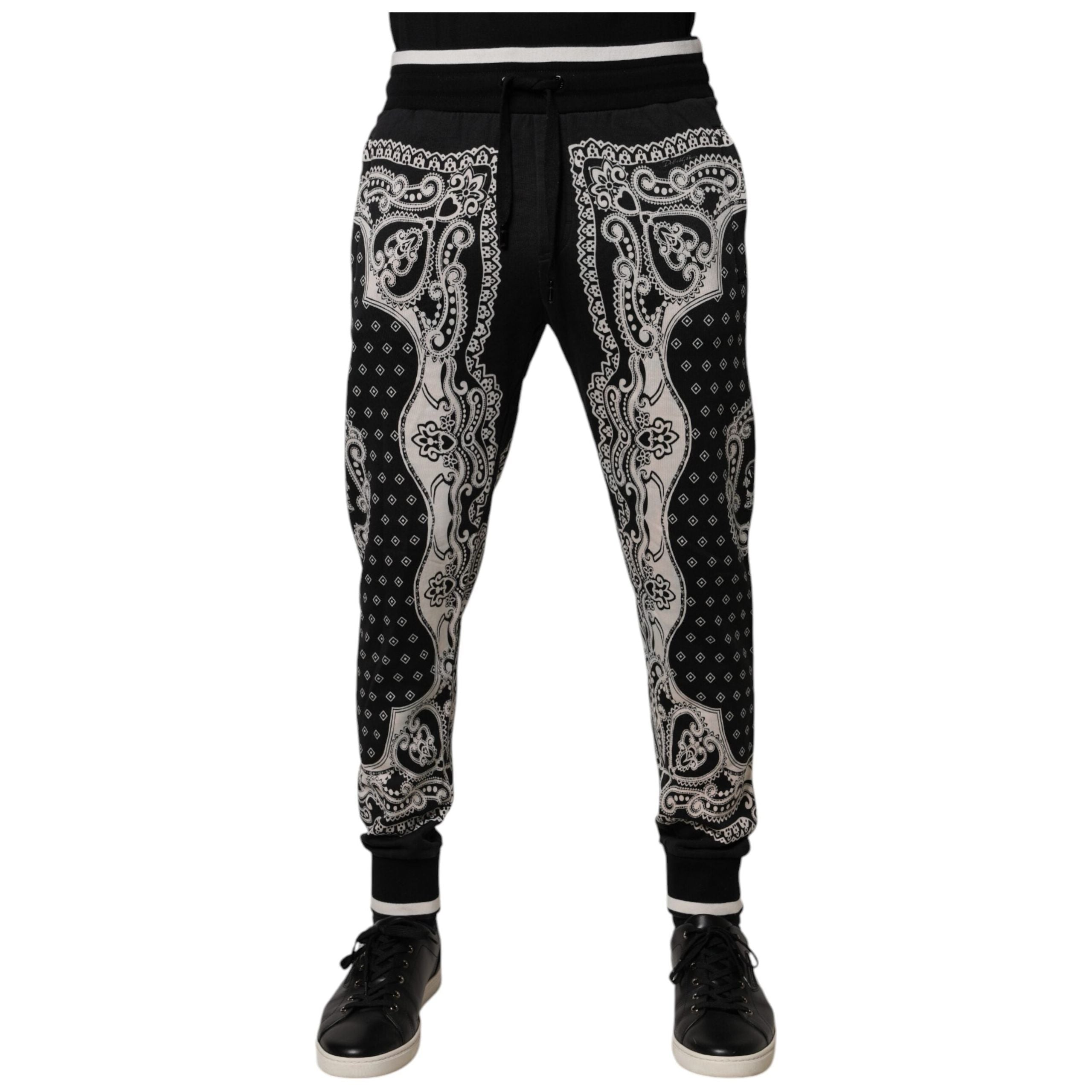 Dolce & Gabbana Black Bandana Cotton Jogger Pants Luxe