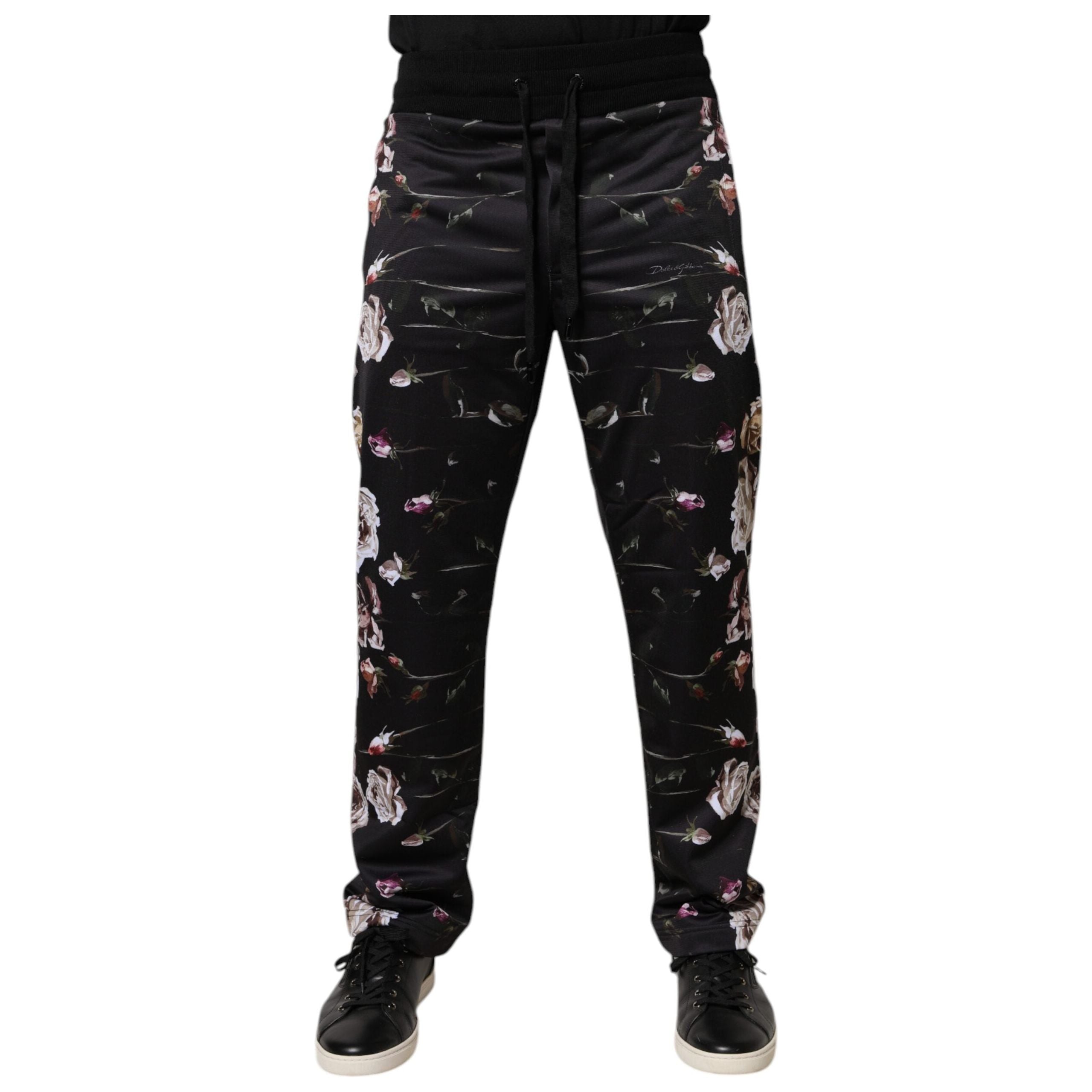Dolce & Gabbana Black Floral Cotton Jogger Pants