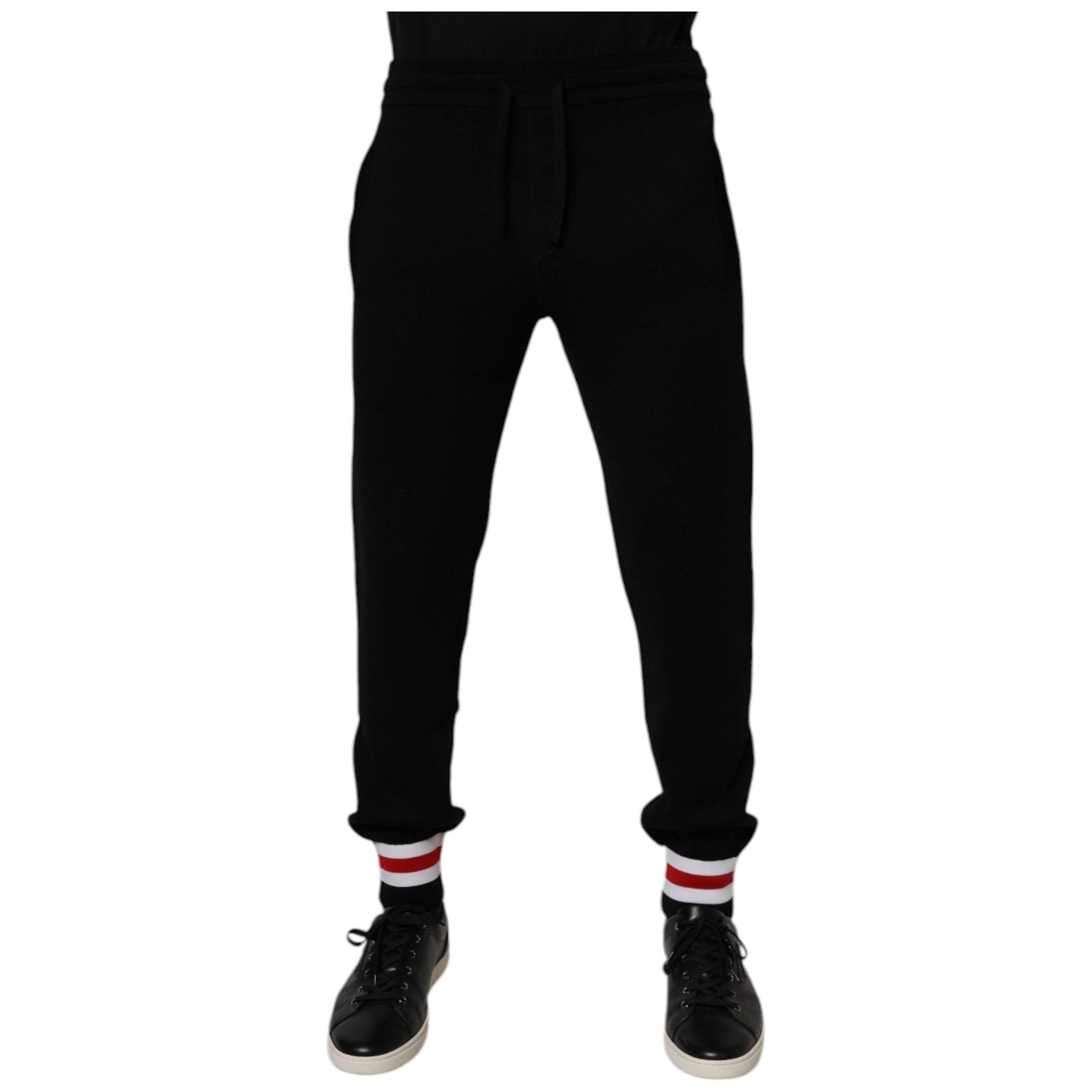 Dolce & Gabbana Black Wool Mid Waist Jogger Sweatpants