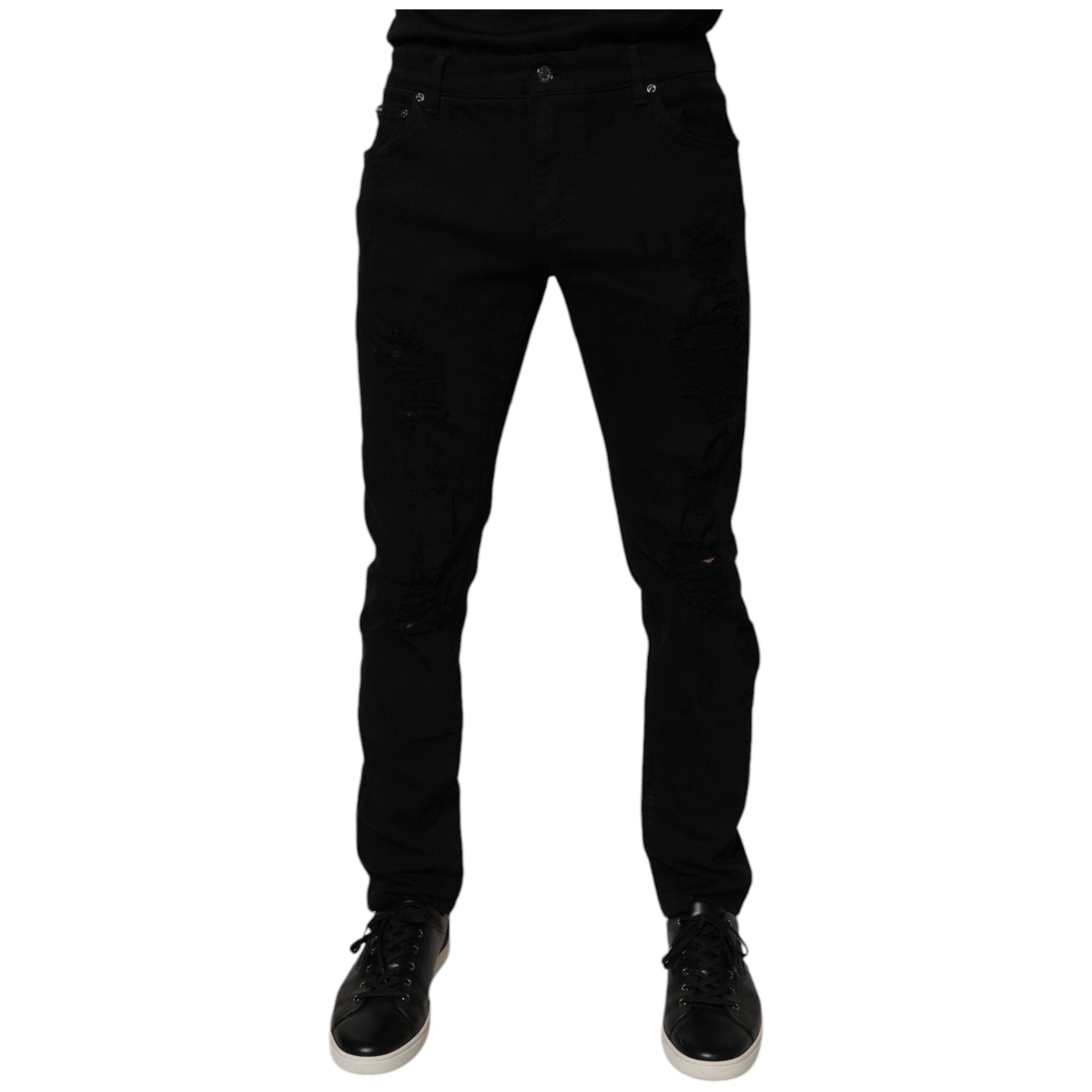 Dolce & Gabbana Black Tattered Cotton Skinny Denim Jeans
