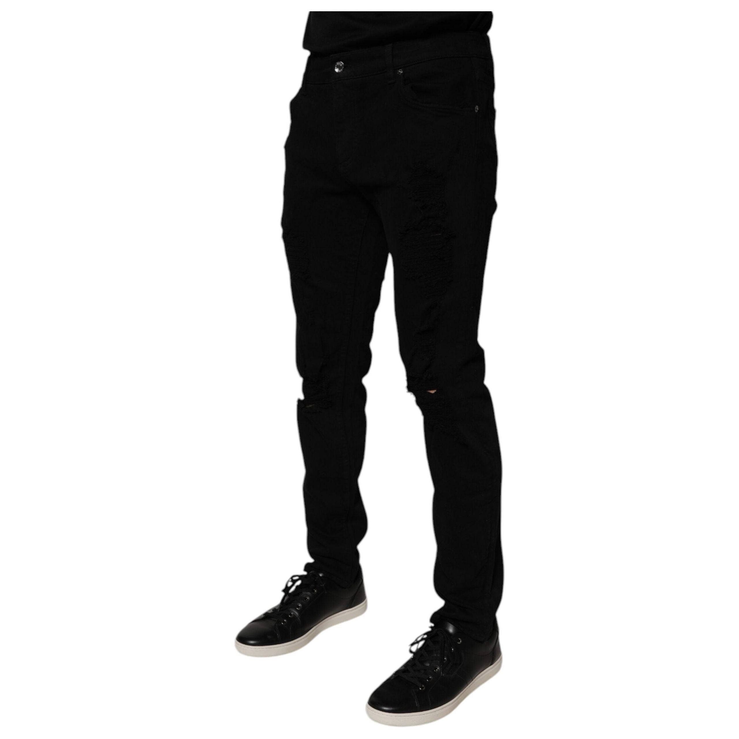 Dolce & Gabbana Black Tattered Cotton Skinny Denim Jeans