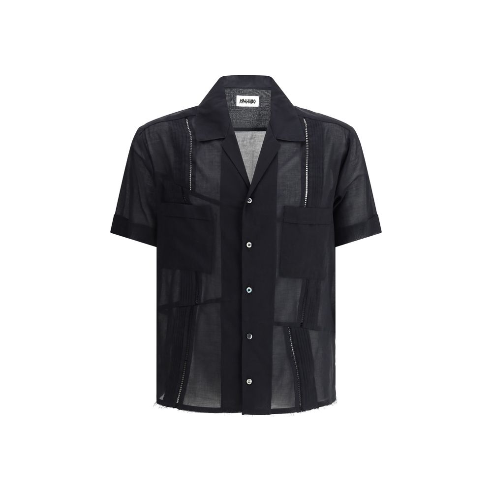 Magliano White Cotton Short Sleeve Shirt with Distinctive Ruffle Detail