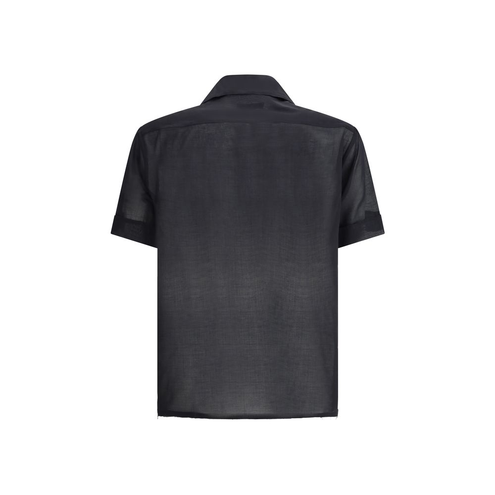 Magliano White Cotton Short Sleeve Shirt with Distinctive Ruffle Detail