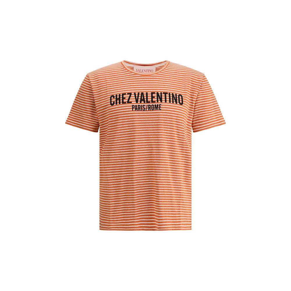 Valentino White Luxurious Cotton Striped T-Shirt