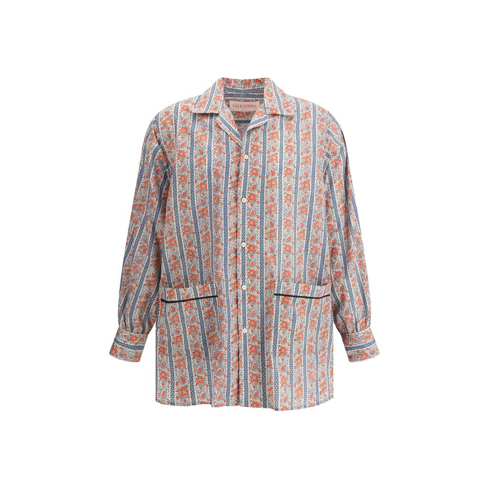 Valentino Blue Cotton Paisley Pattern Shirt for Elevated Style