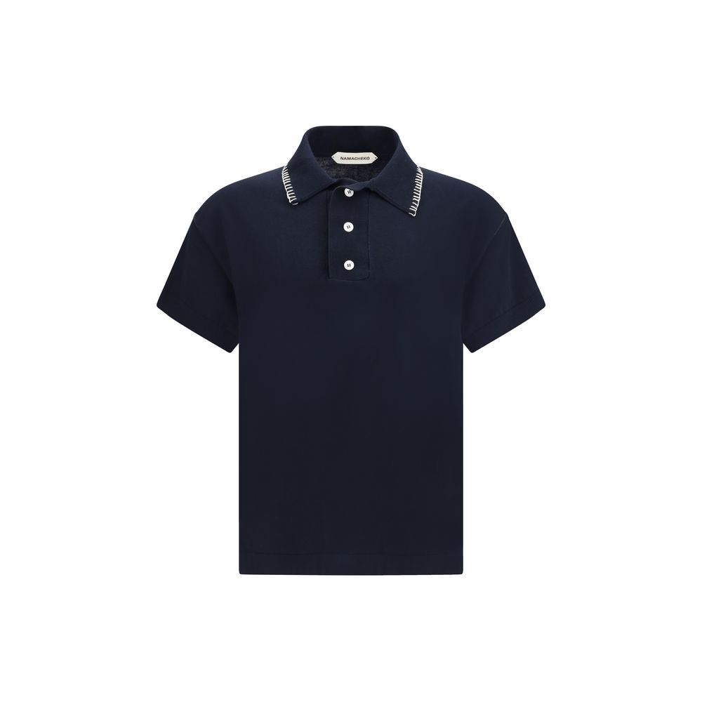 Namacheko White Cotton Polo Shirt with Embroidery on the Collar