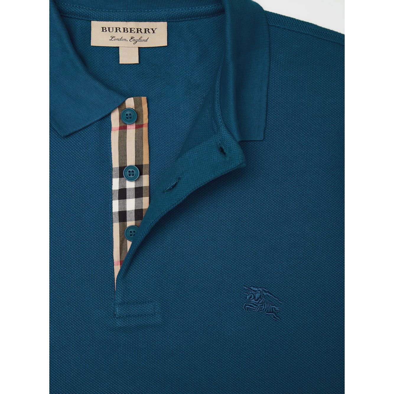 Burberry Deep Teal Blue Cotton Collared Polo Shirt Luxury