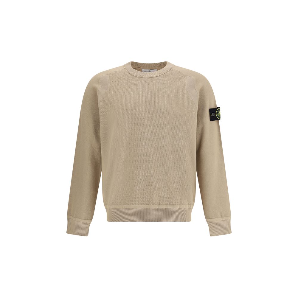 Stone Island Grey Cotton Sweater With Iconic Monogram Patch
