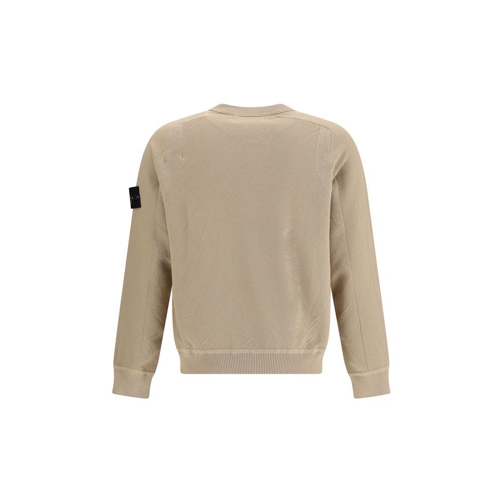Stone Island Grey Cotton Sweater With Iconic Monogram Patch