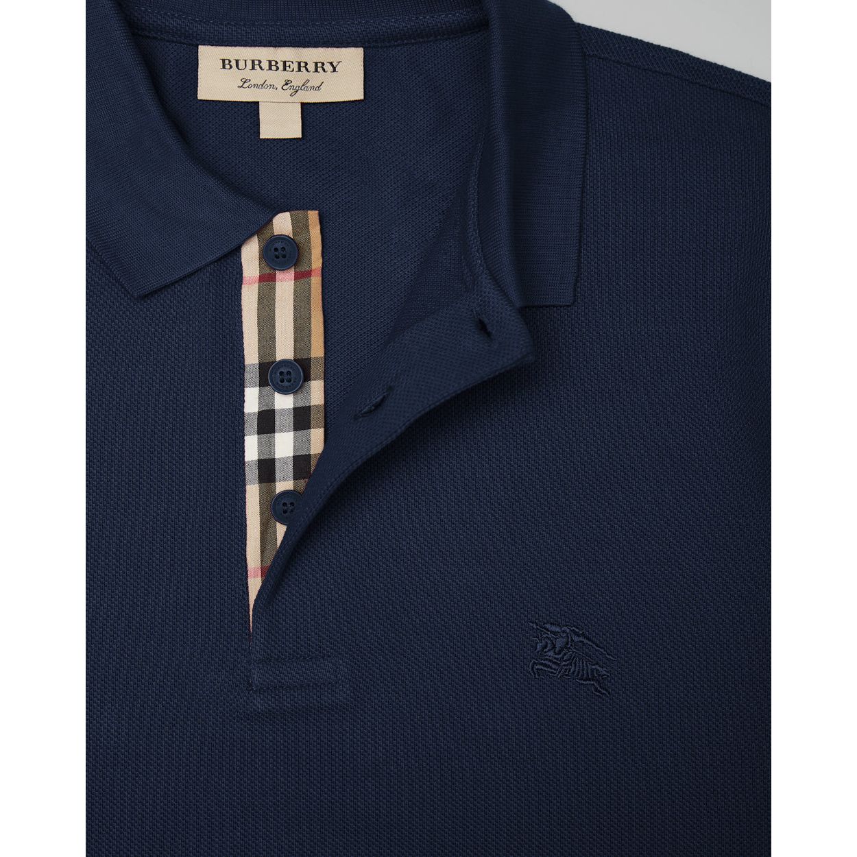 Burberry Navy Blue Cotton Collared Polo Shirt for Elegance