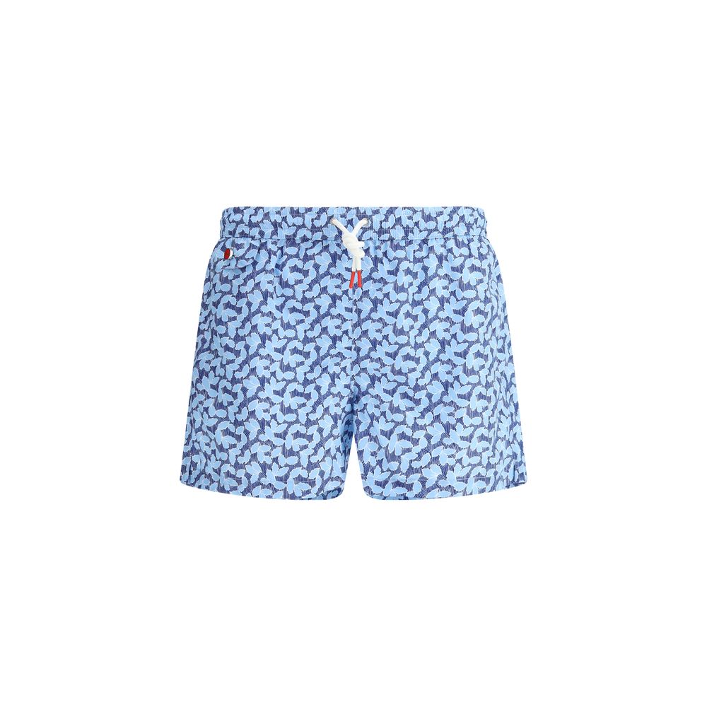 Kiton Green Cotton Swimshorts in Elegant Foliage Design