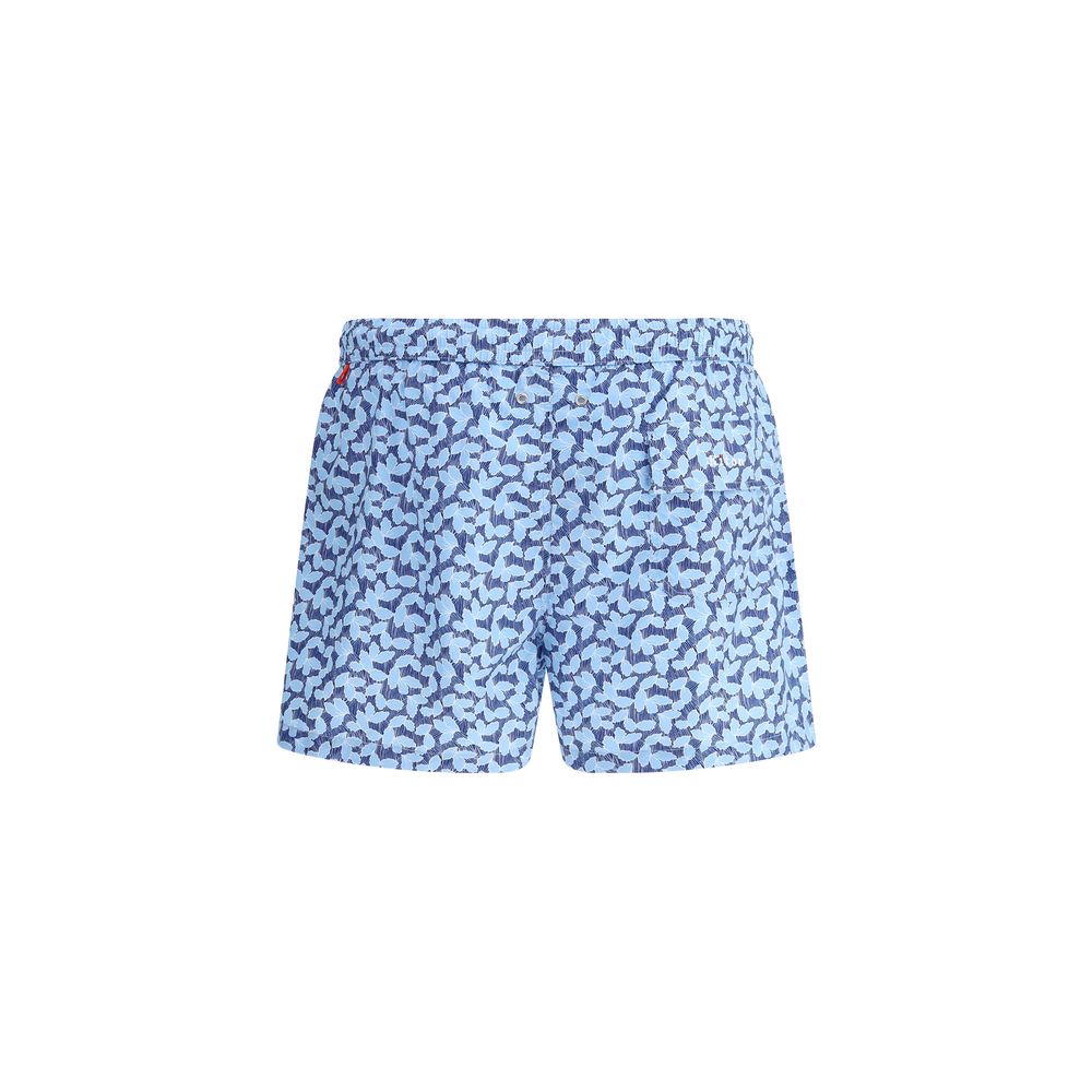 Kiton Green Cotton Swimshorts in Elegant Foliage Design