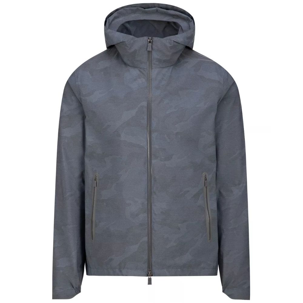 Herno Blue Nylon Jacket with Distinctive Camouflage Design