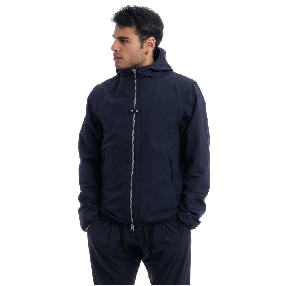 Herno Blue Nylon Jacket with Removable Sleeves