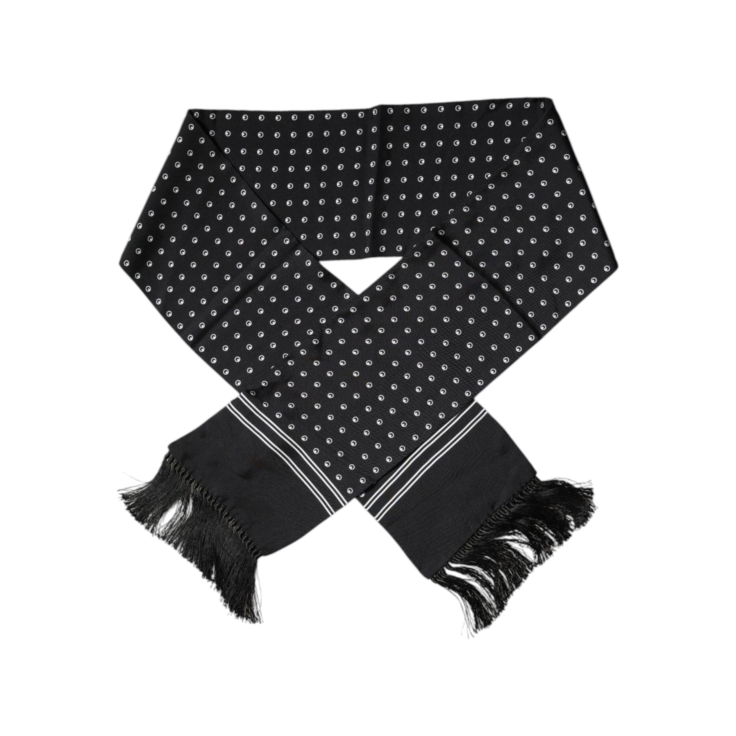 Dolce & Gabbana Black White Polka Dotted Silk Skinny Scarf