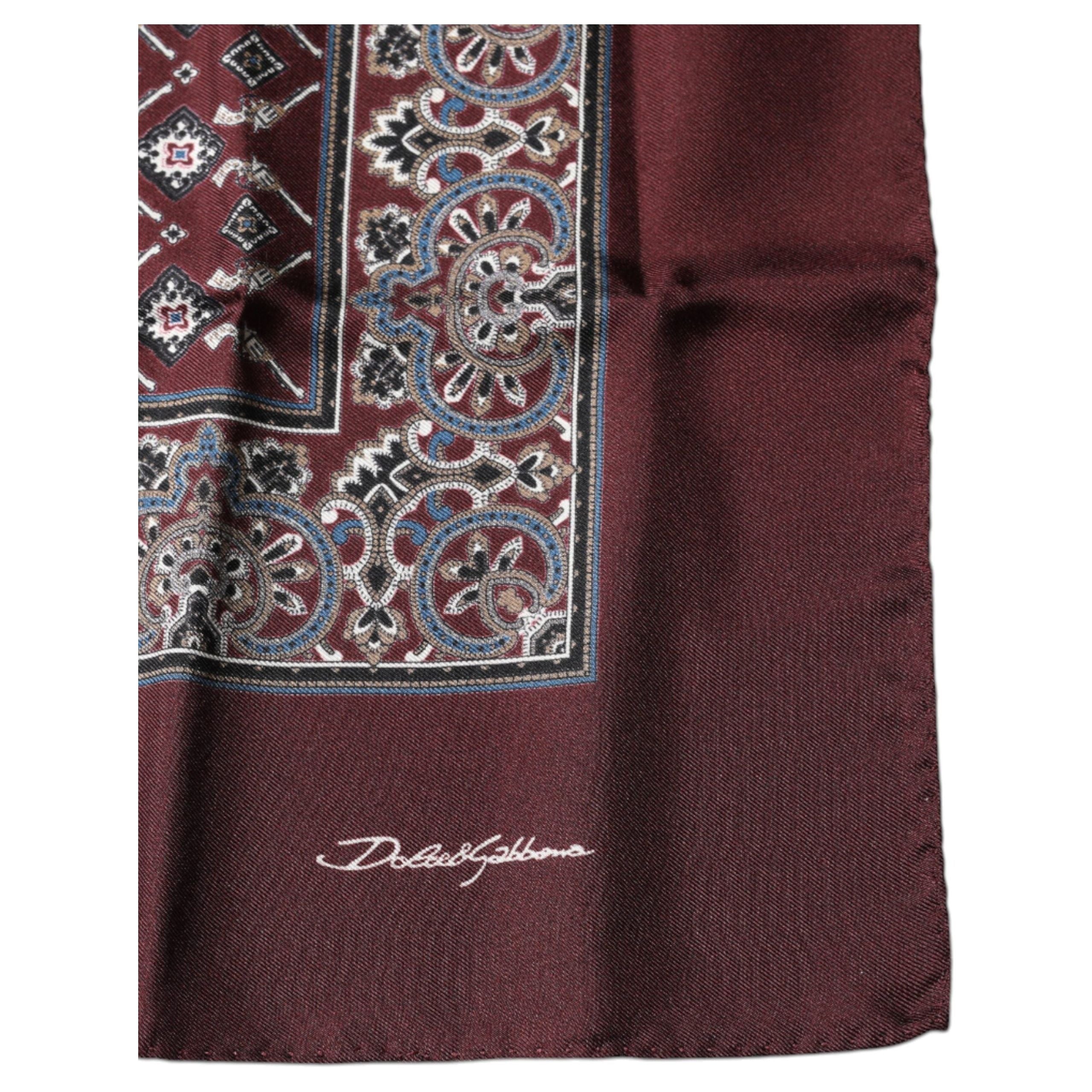 Dolce & Gabbana Maroon Silk Square Handkerchief Scarf