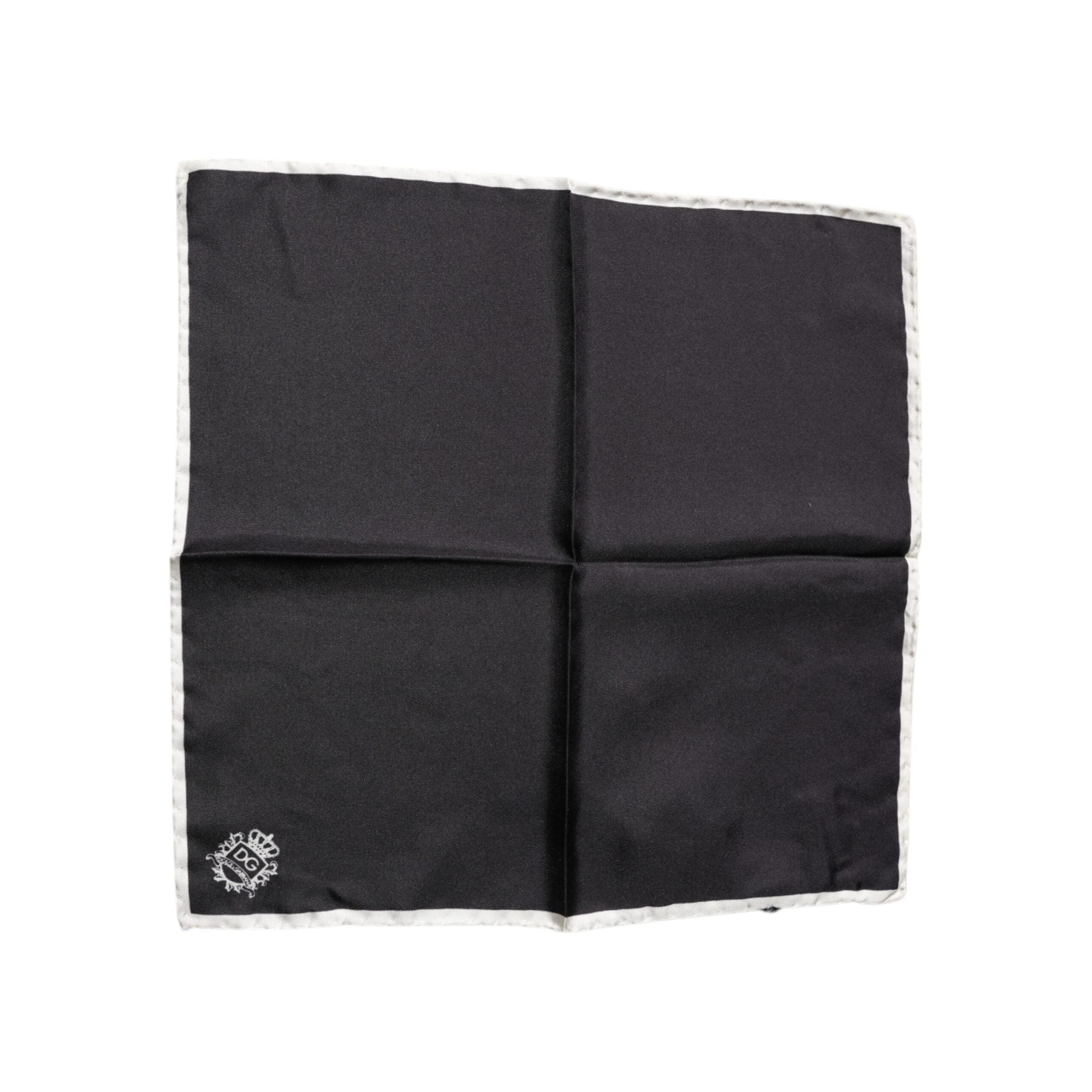 Dolce & Gabbana Black Silk Crown Logo Square Handkerchief Scarf