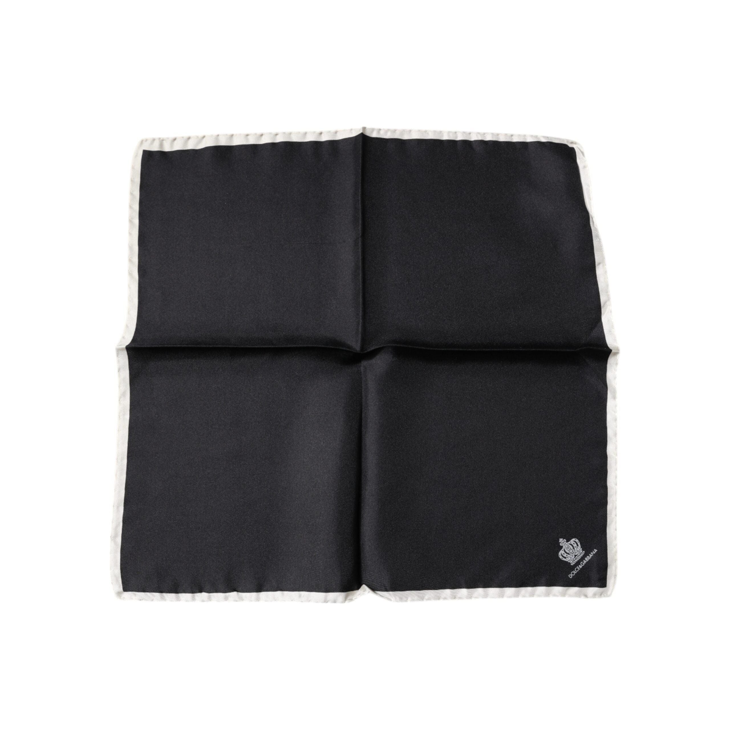 Dolce & Gabbana Black Silk Crown Logo Handkerchief Scarf