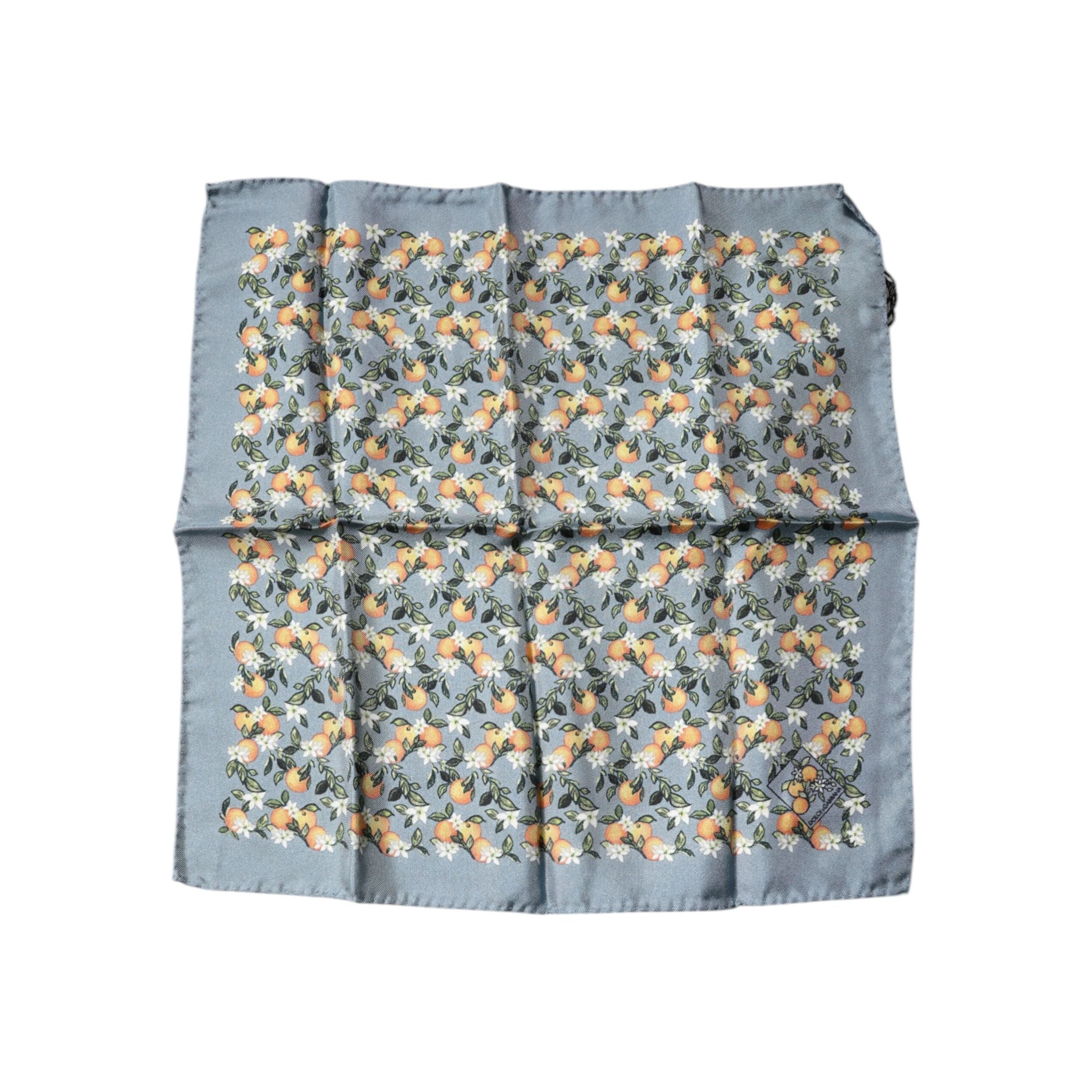 Dolce & Gabbana Gray Oranges Silk Square Handkerchief Scarf