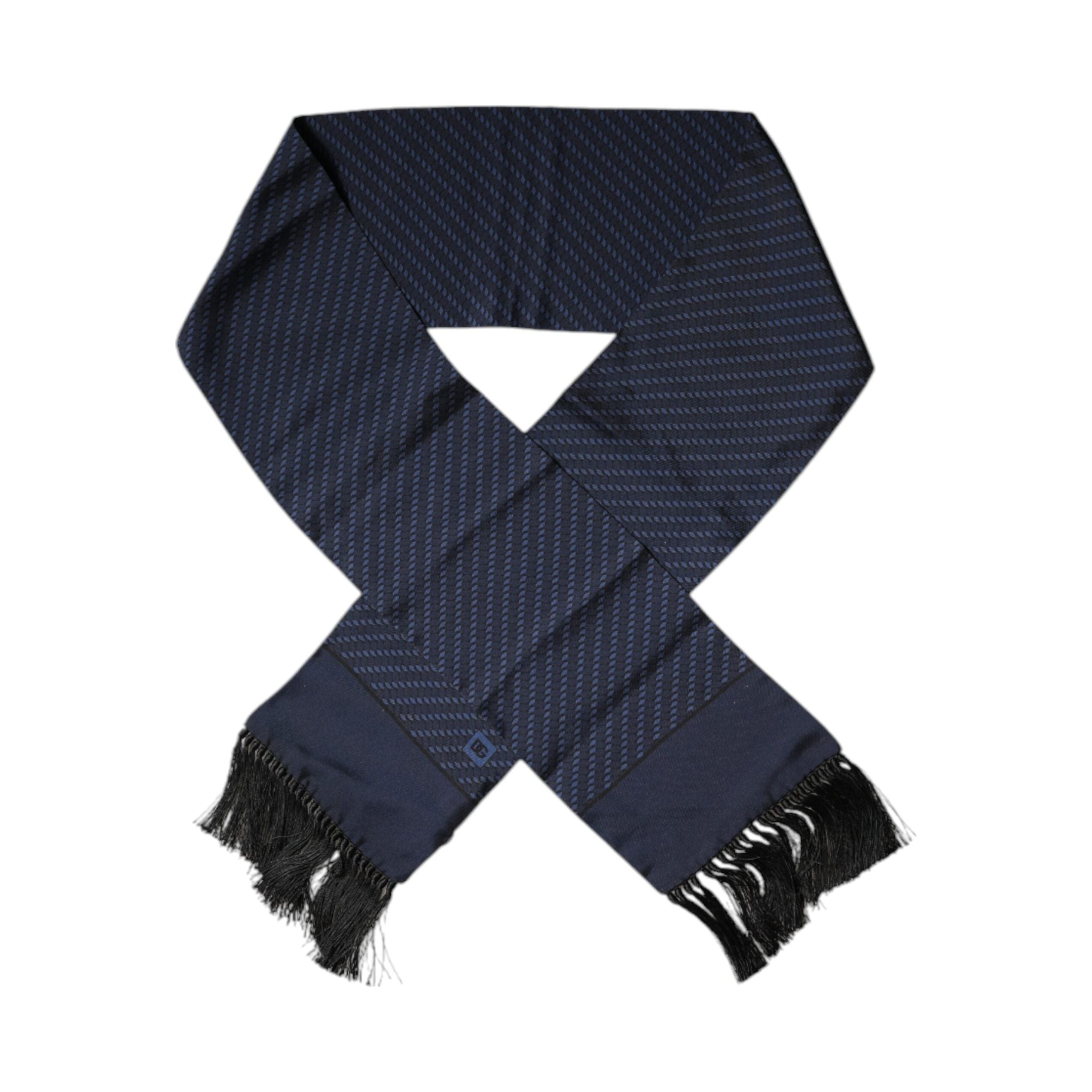 Dolce & Gabbana Dark Blue Silk Fringes Neck Wrap Scarf
