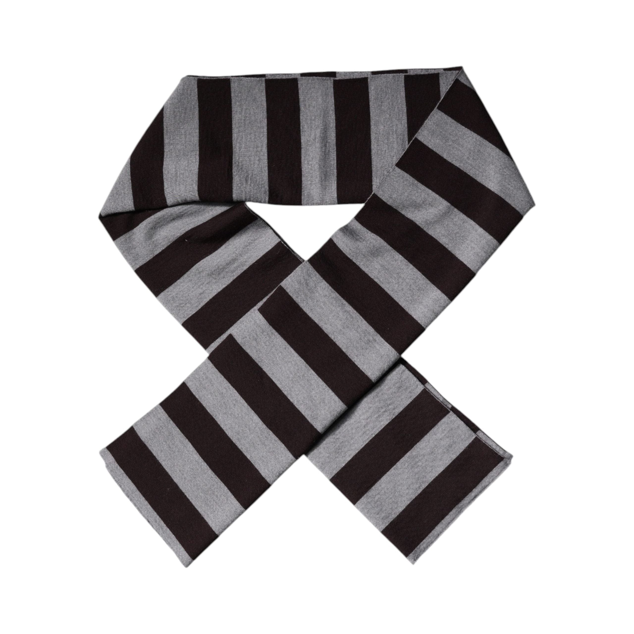 Dolce & Gabbana Black Gray Stripes Wool Neck Wrap Scarf