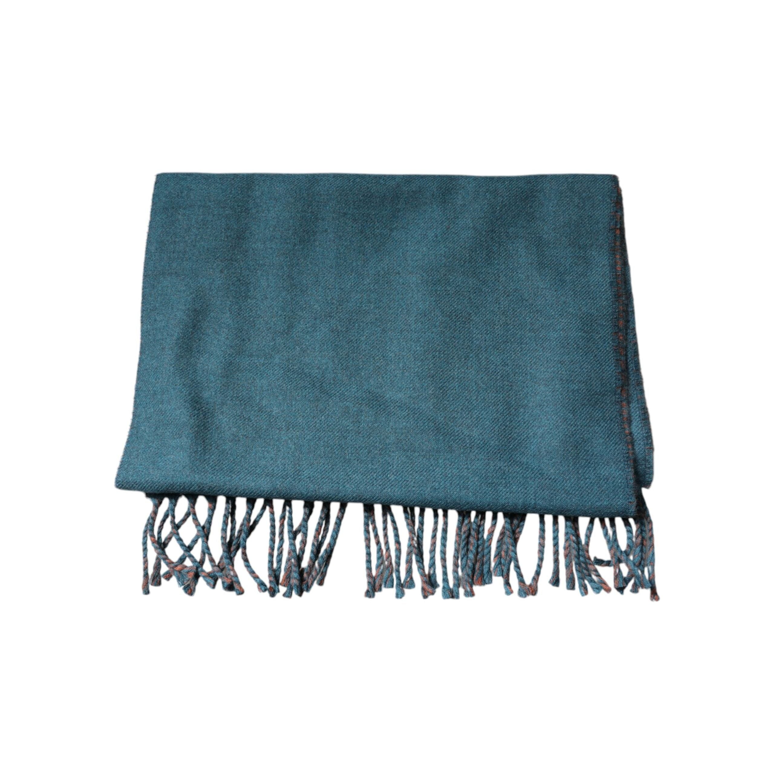 Dolce & Gabbana Blue Green Wool Fringes Wrap Shawl Scarf