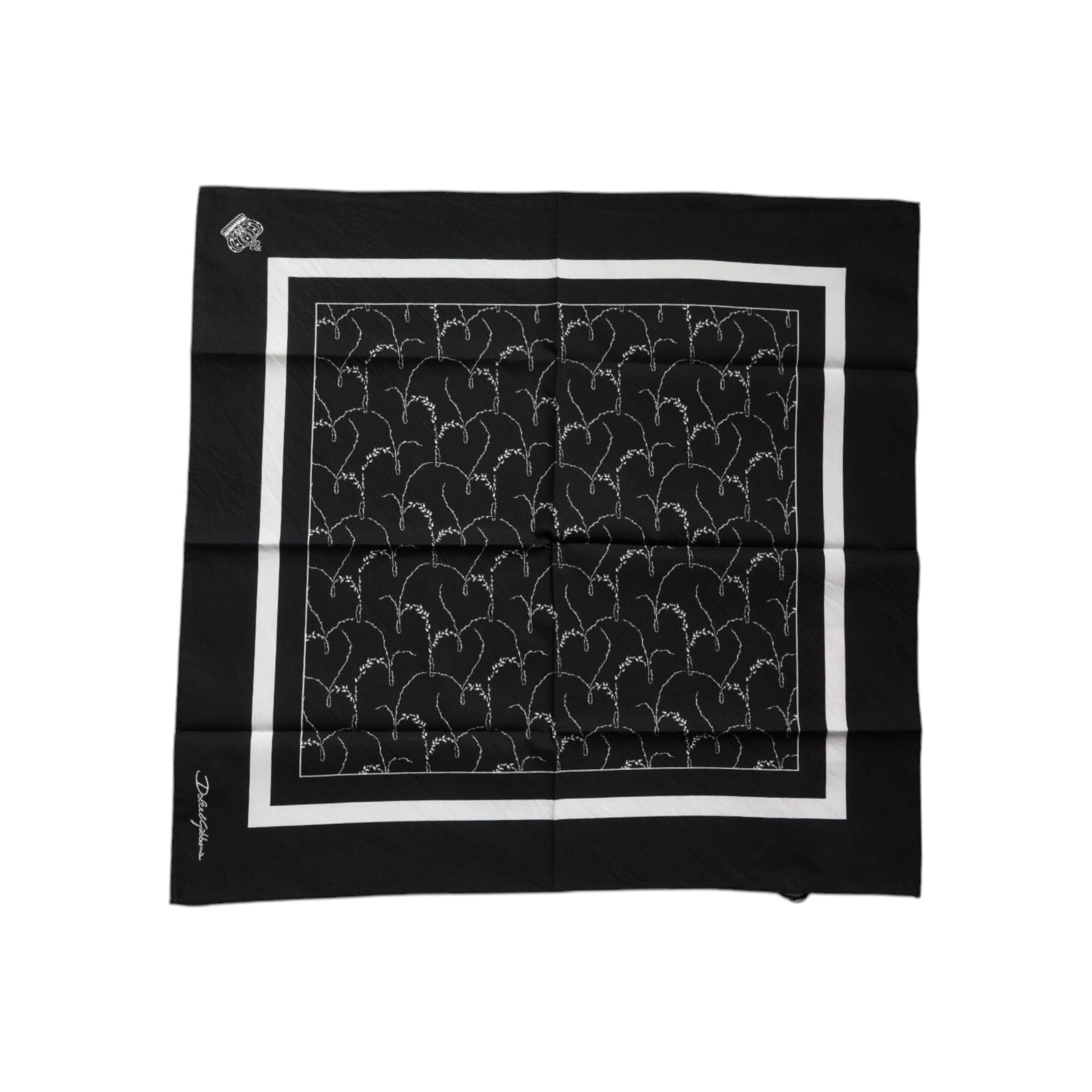 Dolce & Gabbana Black Patterned Cotton Handkerchief Scarf
