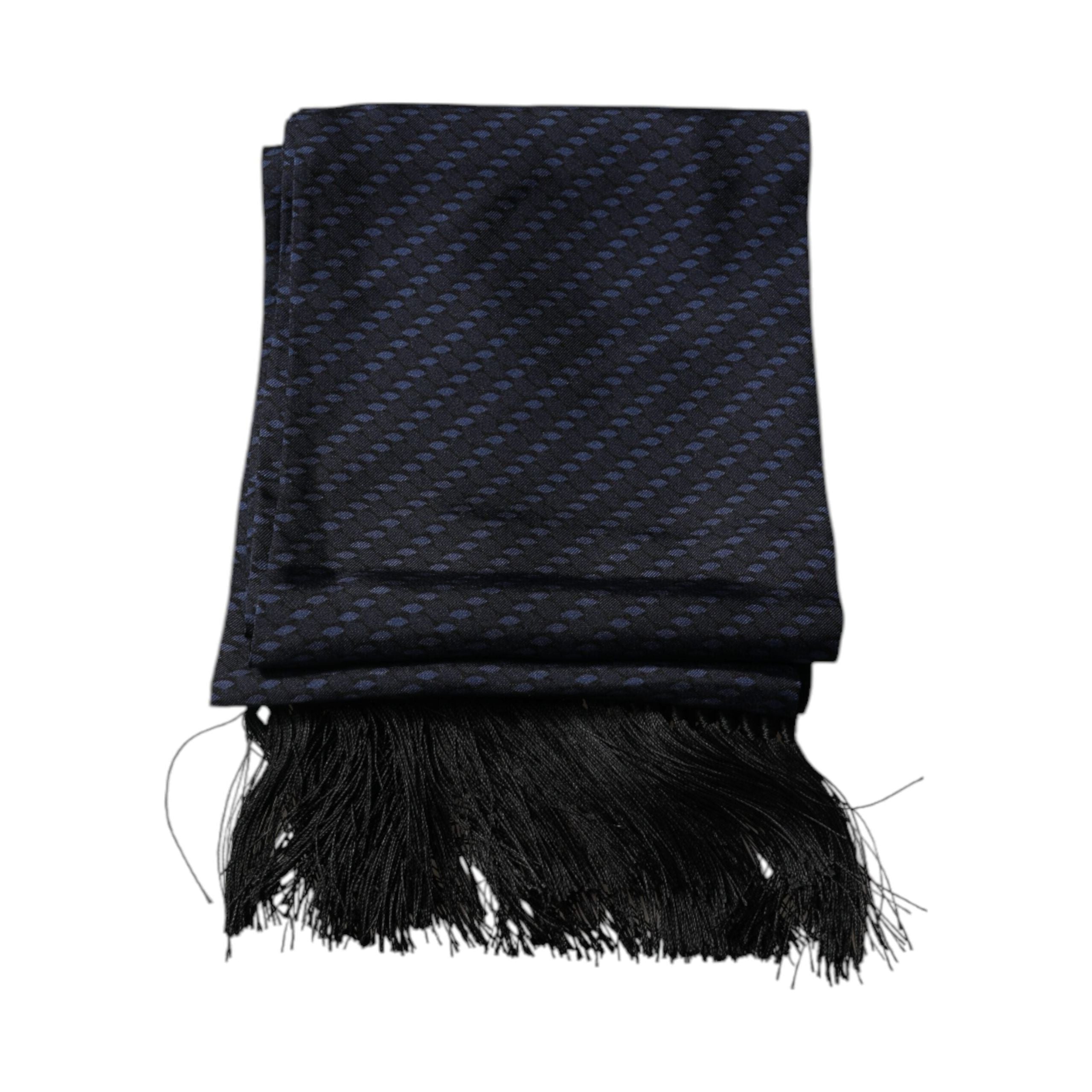 Dolce & Gabbana Dark Blue Silk Fantasy Fringes Neck Wrap Scarf
