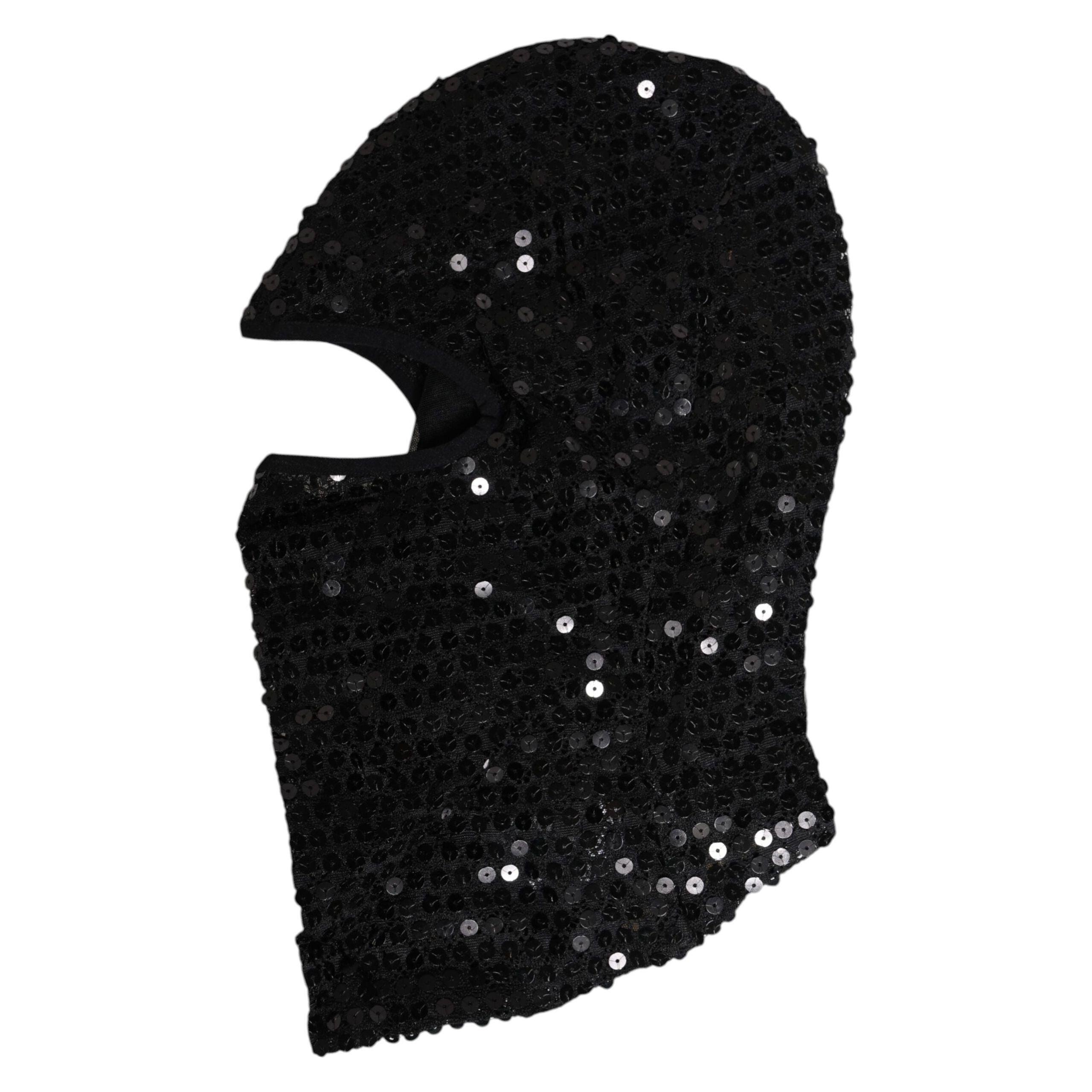 Dolce & Gabbana Black Sequined Nylon Ski Mask Balaclava Hat