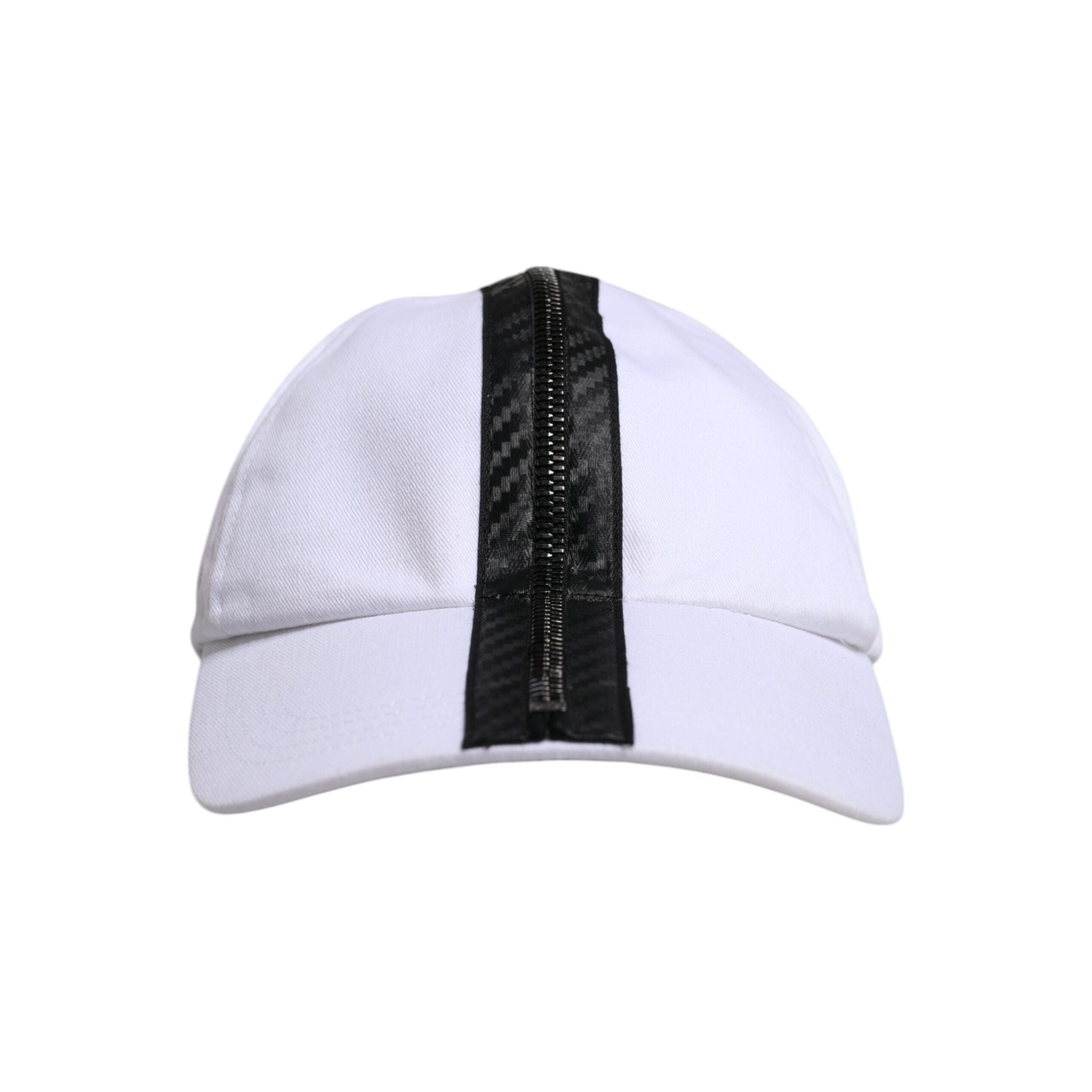 Dolce & Gabbana White Black Cotton Zip Baseball Cap