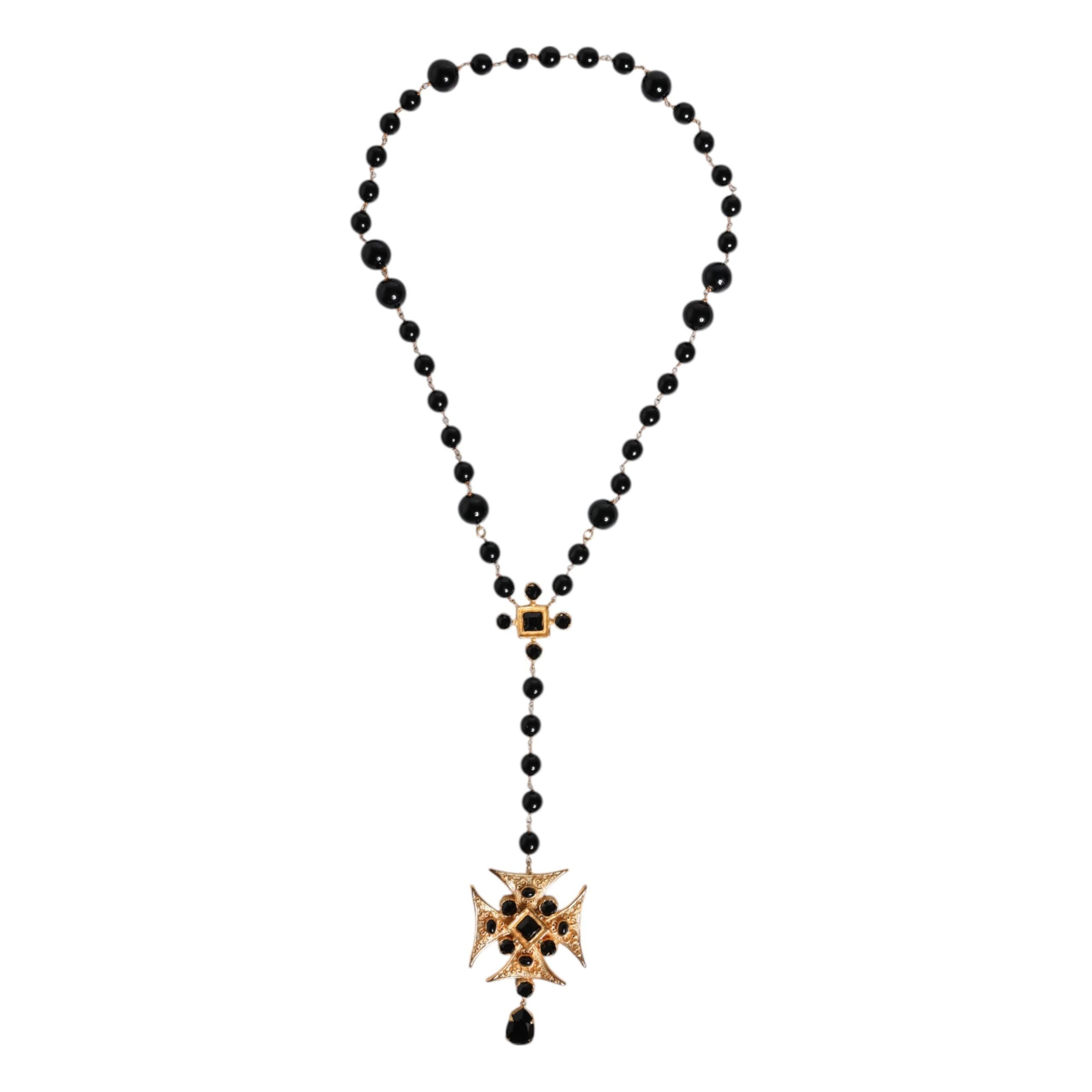 Dolce & Gabbana Gold Tone Brass Chain Black Beaded Necklace
