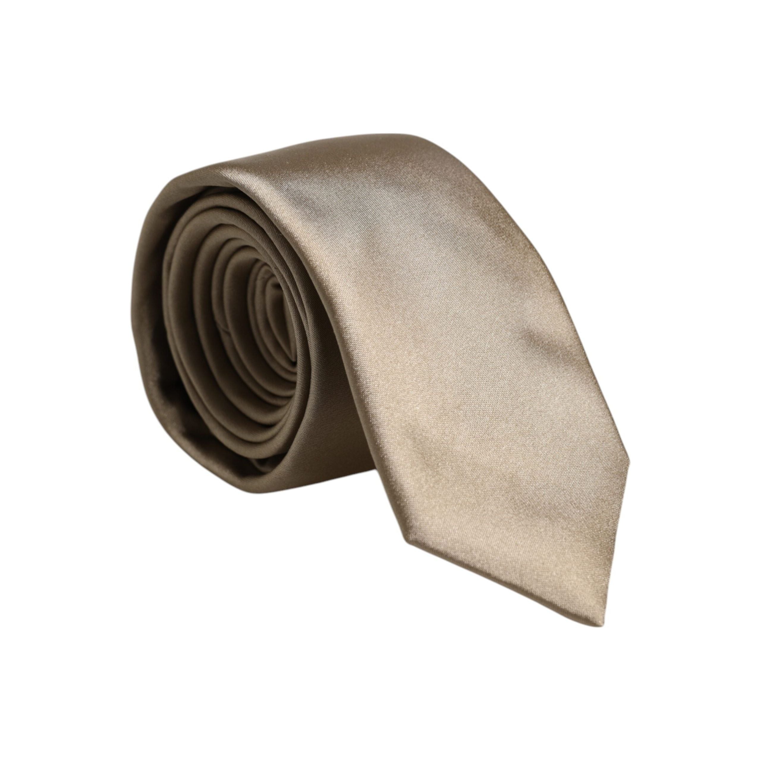 Dolce & Gabbana Beige Solid Silk Adjustable Necktie Tie