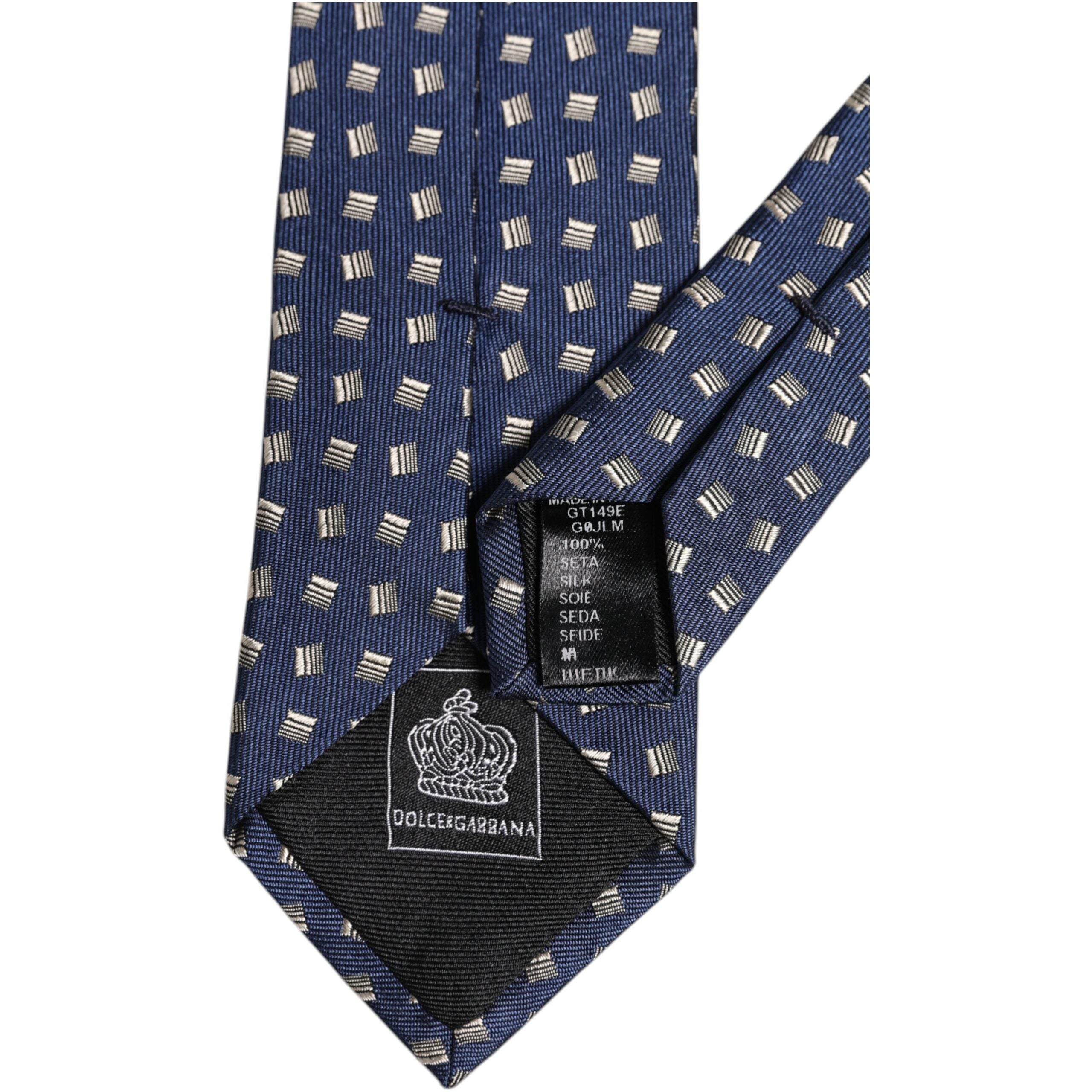 Dolce & Gabbana Blue Patterned Silk Adjustable Necktie Tie