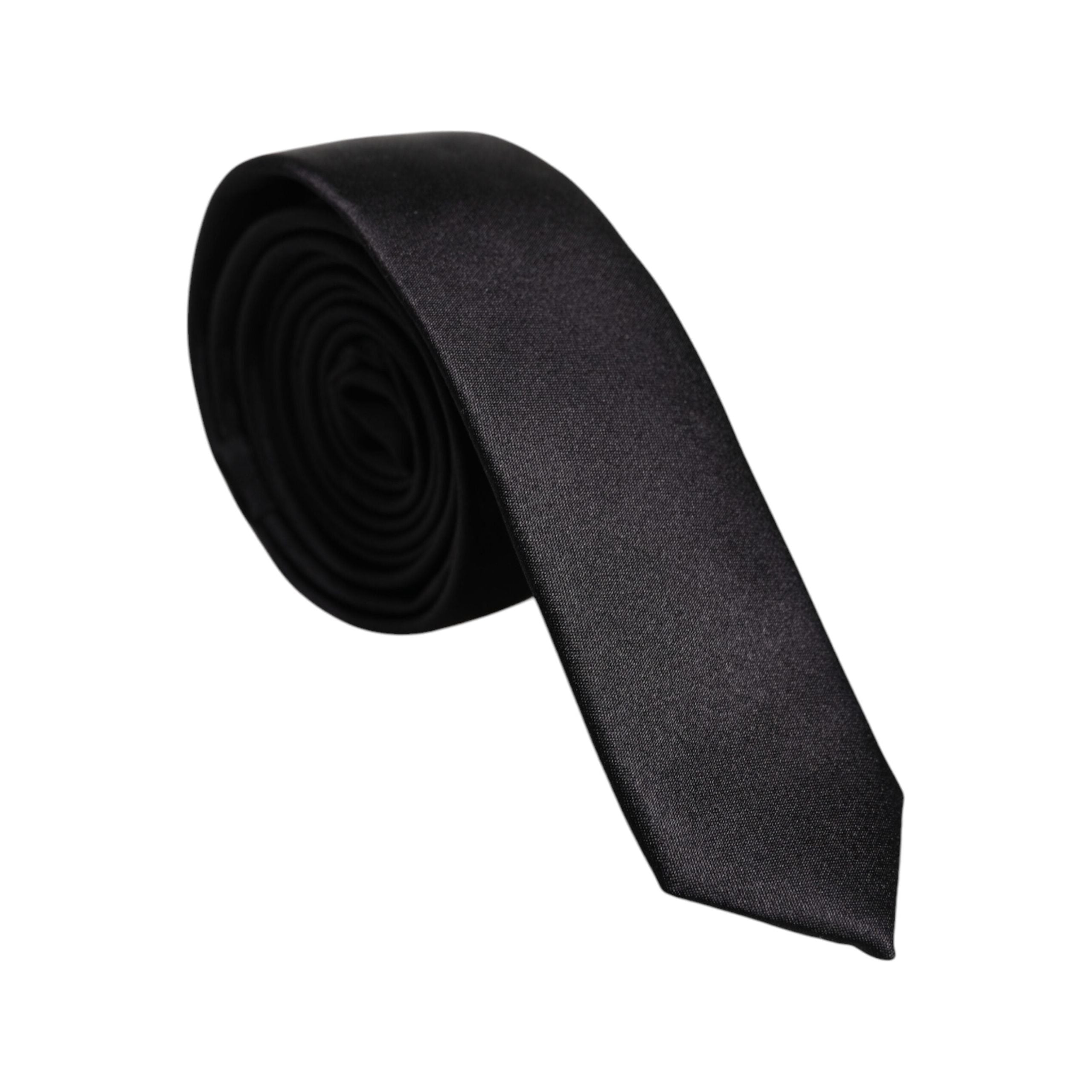 Dolce & Gabbana Black Solid Silk Adjustable Necktie Tie