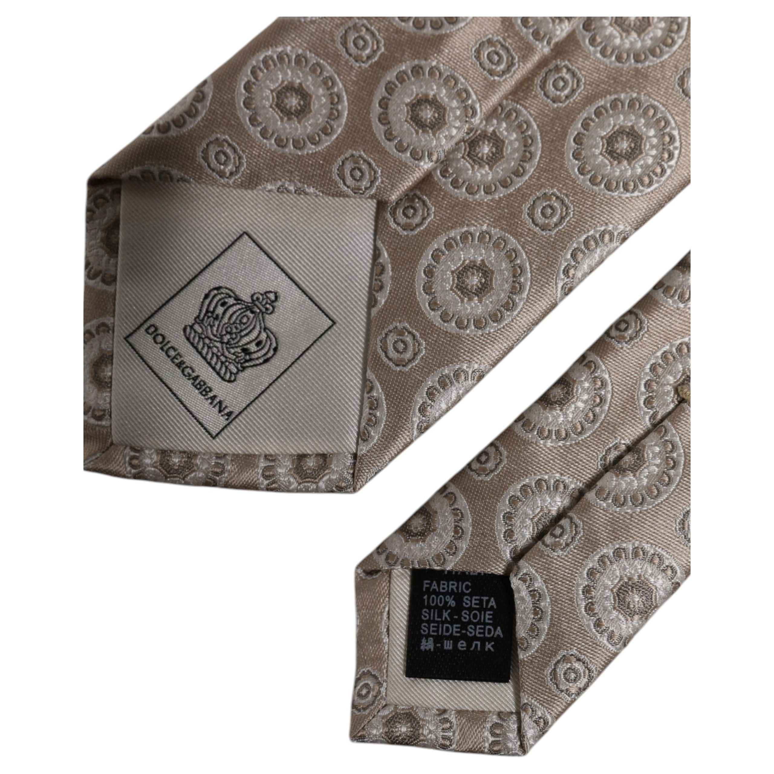 Dolce & Gabbana Beige Silk Foulard Print Adjustable Necktie