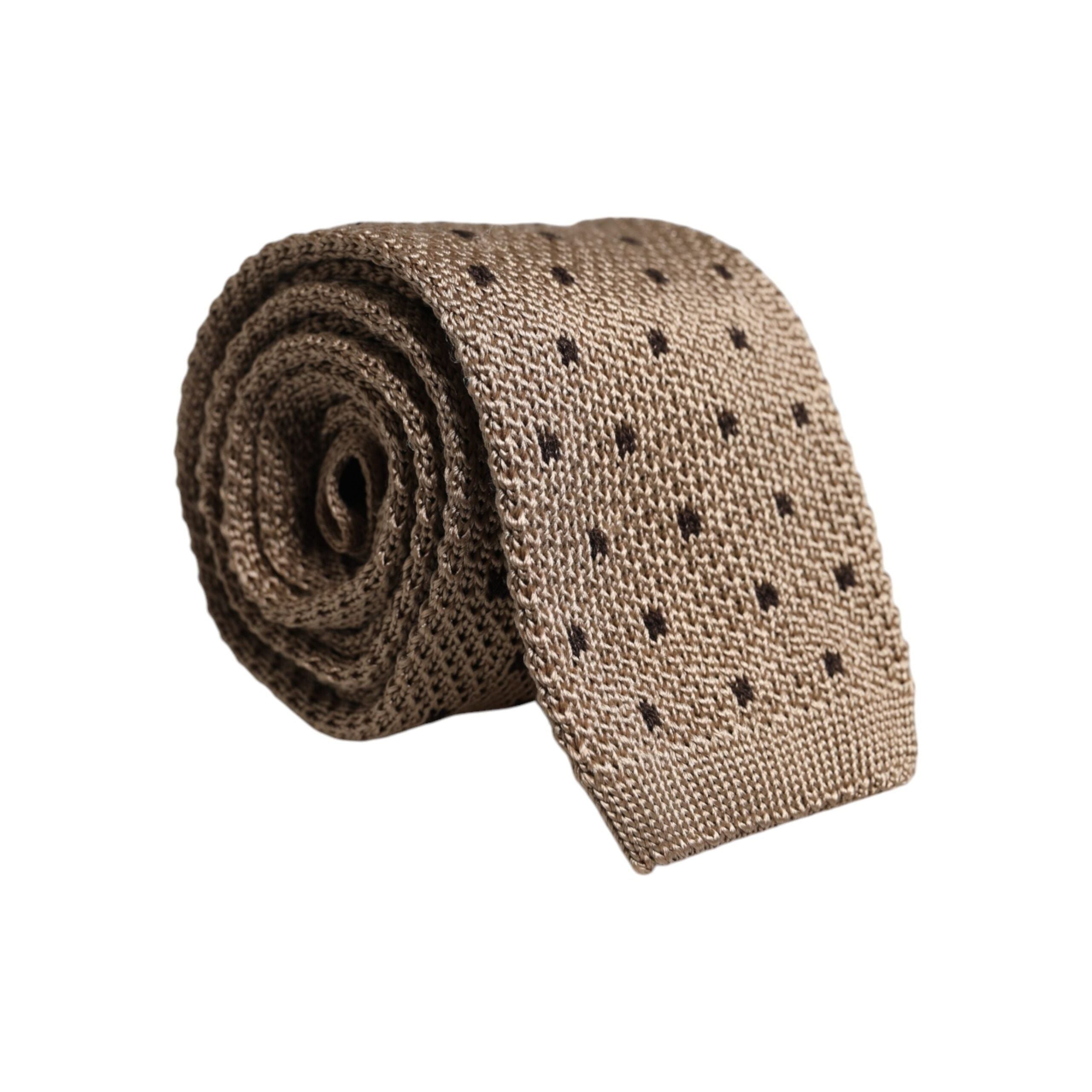 Dolce & Gabbana Beige Polka Dot Silk Adjustable Necktie Tie