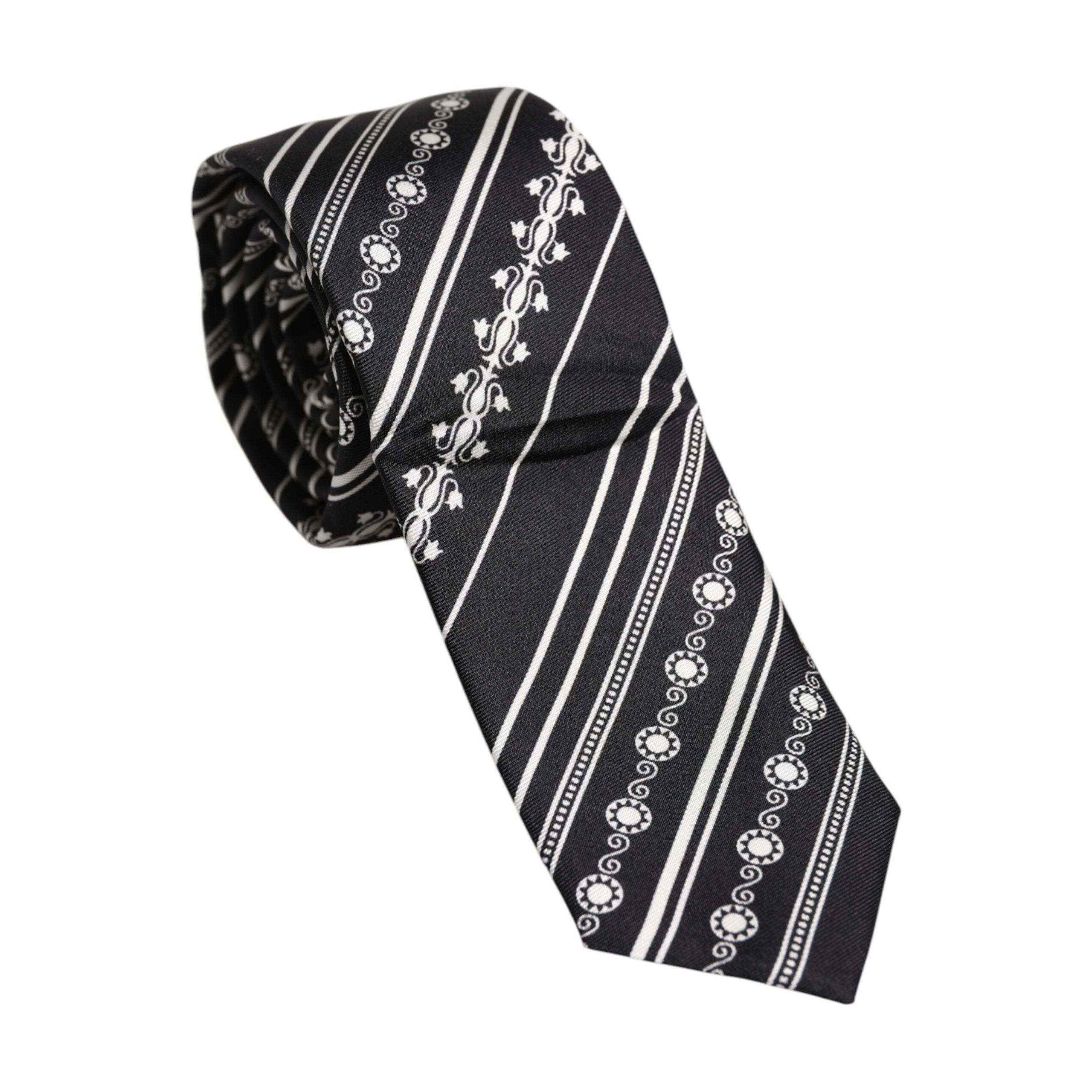 Dolce & Gabbana Black White Stripes Silk Necktie Tie