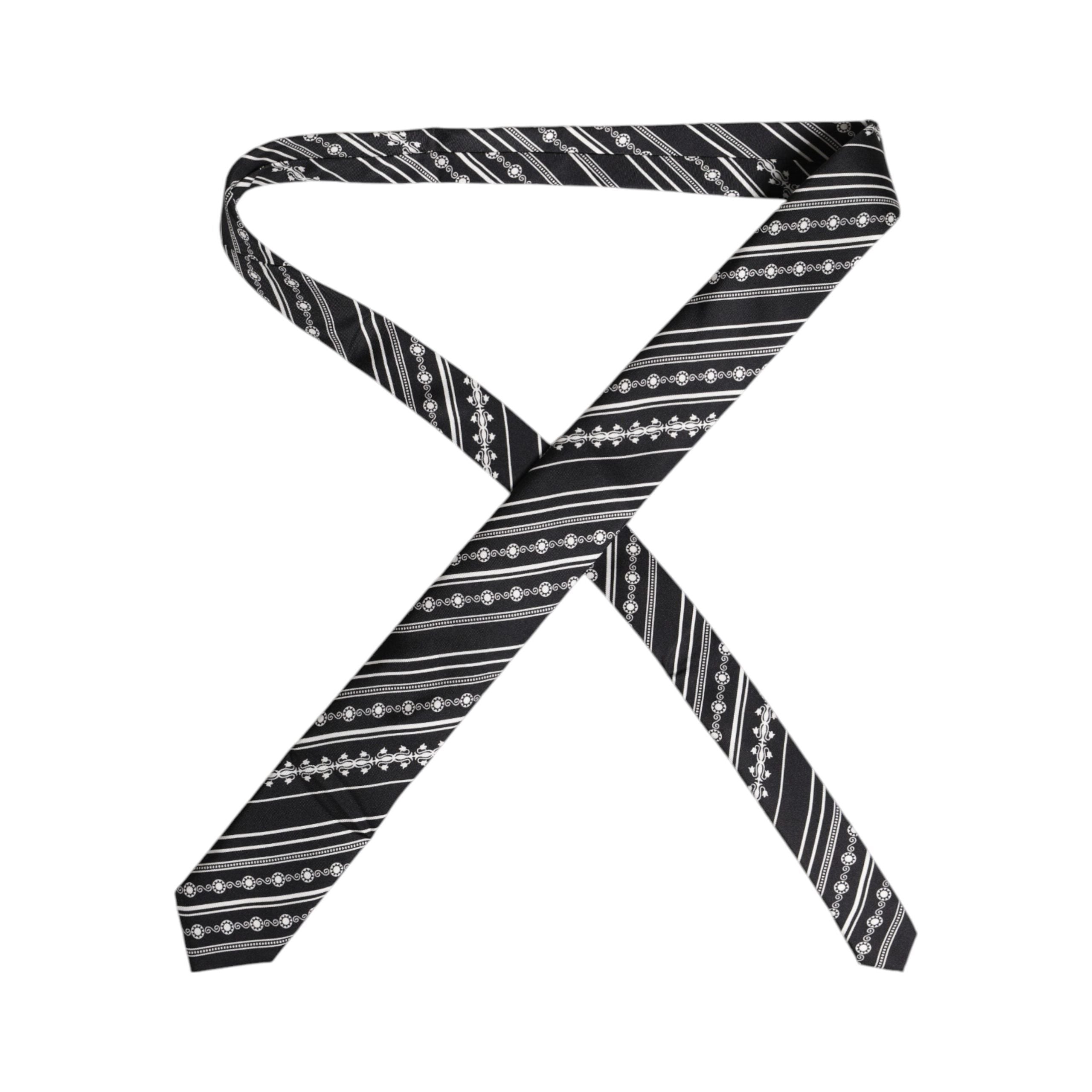 Dolce & Gabbana Black White Stripes Silk Necktie Tie