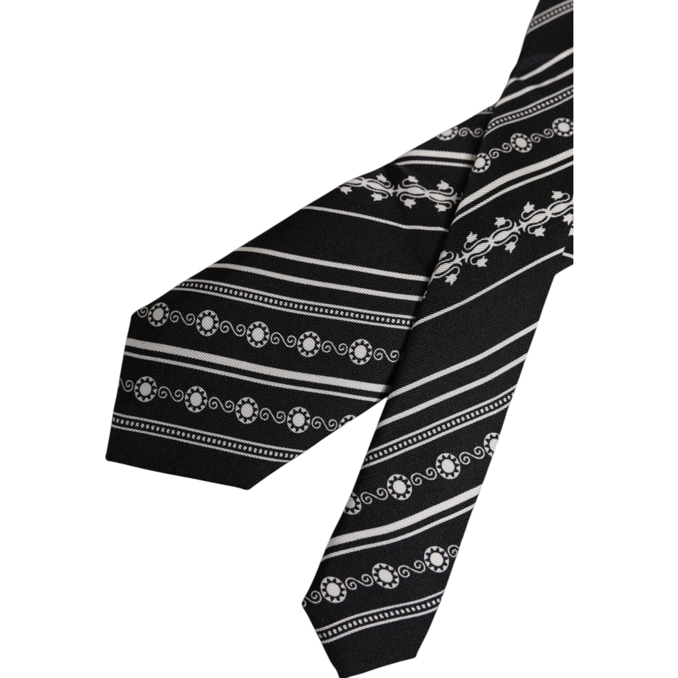 Dolce & Gabbana Black White Stripes Silk Necktie Tie